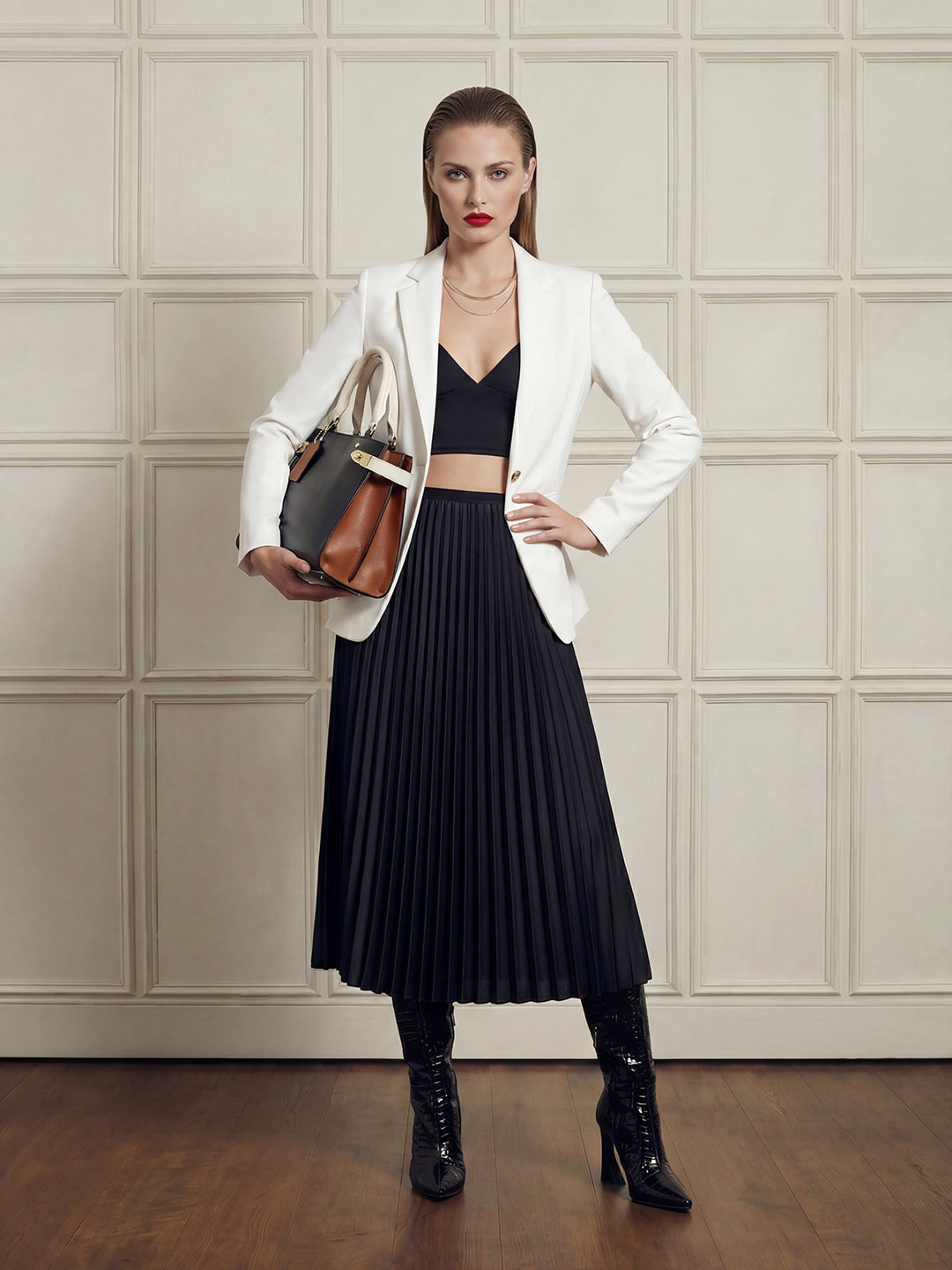 Black Pleated Midi Skirt