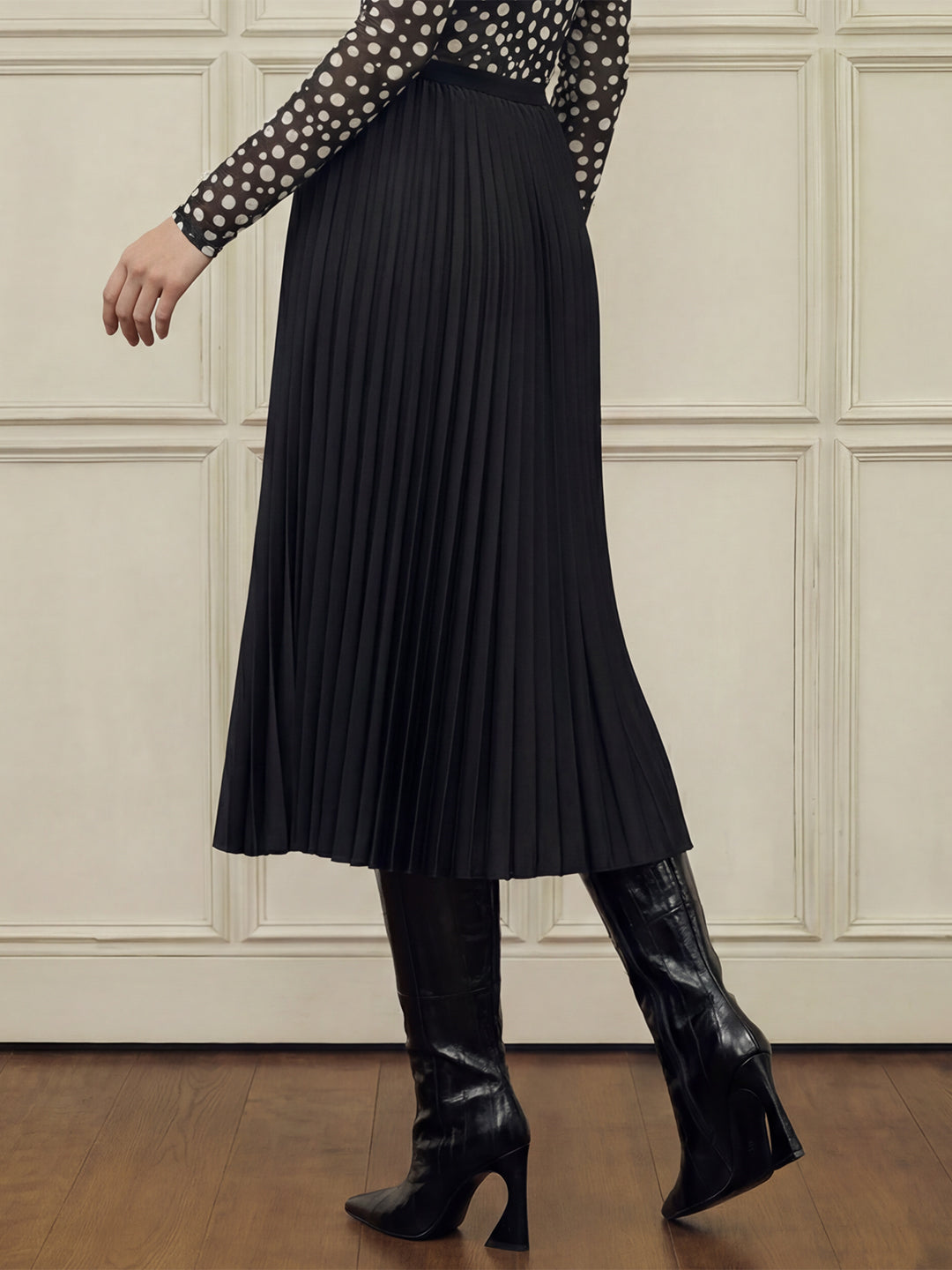 Black Pleated Midi Skirt