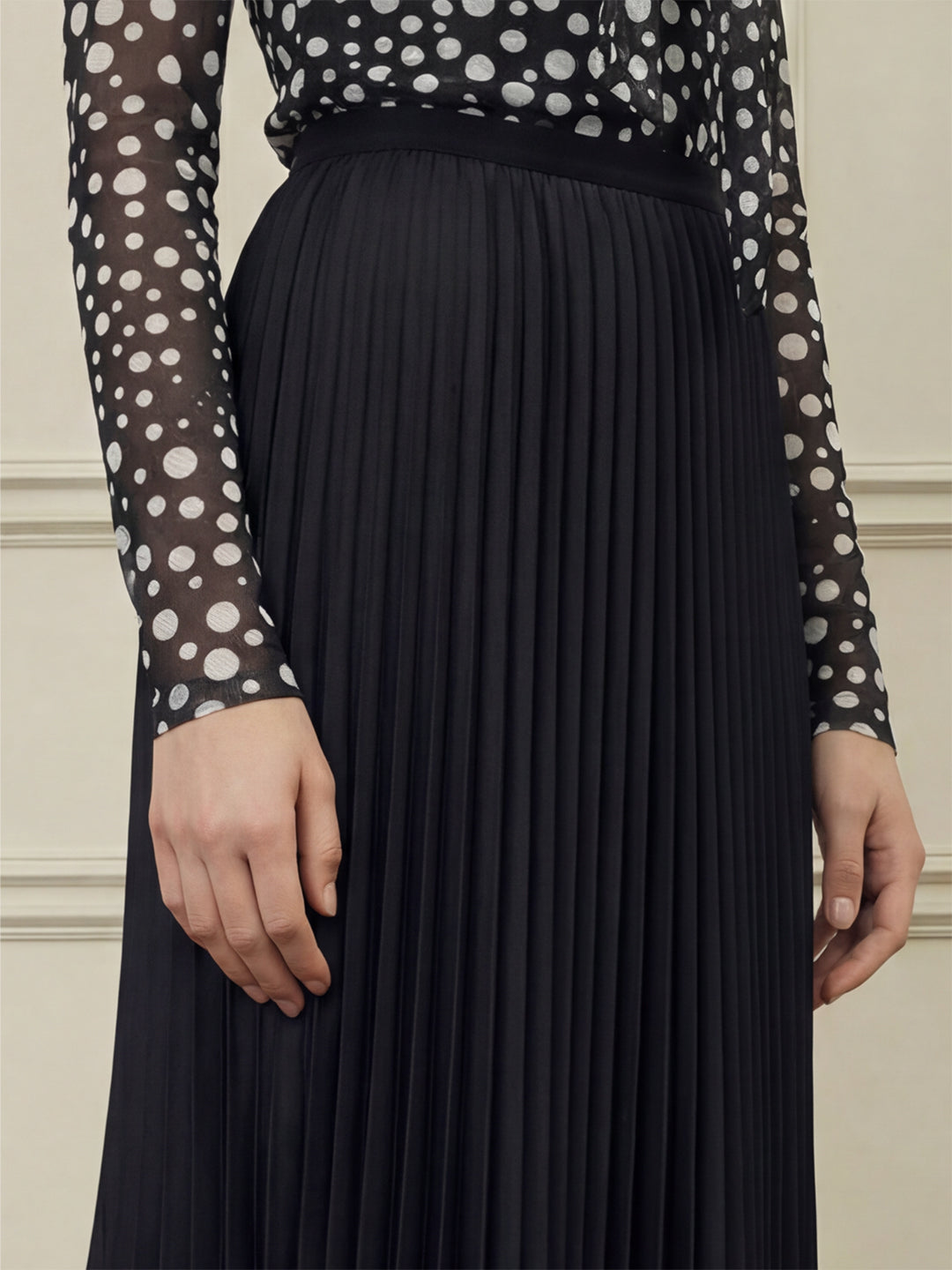 Black Pleated Midi Skirt