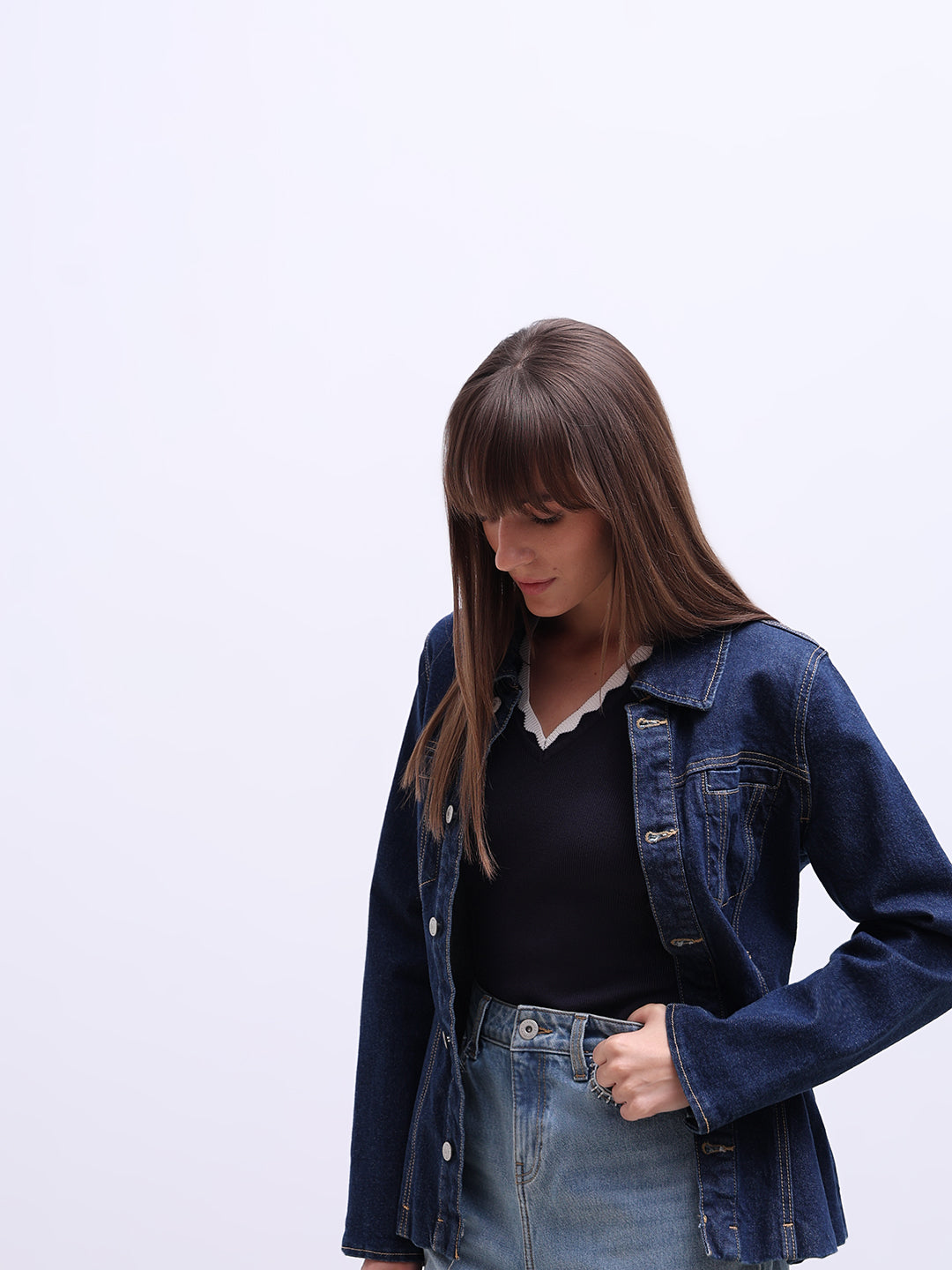 Navy Blue V-Neck Top