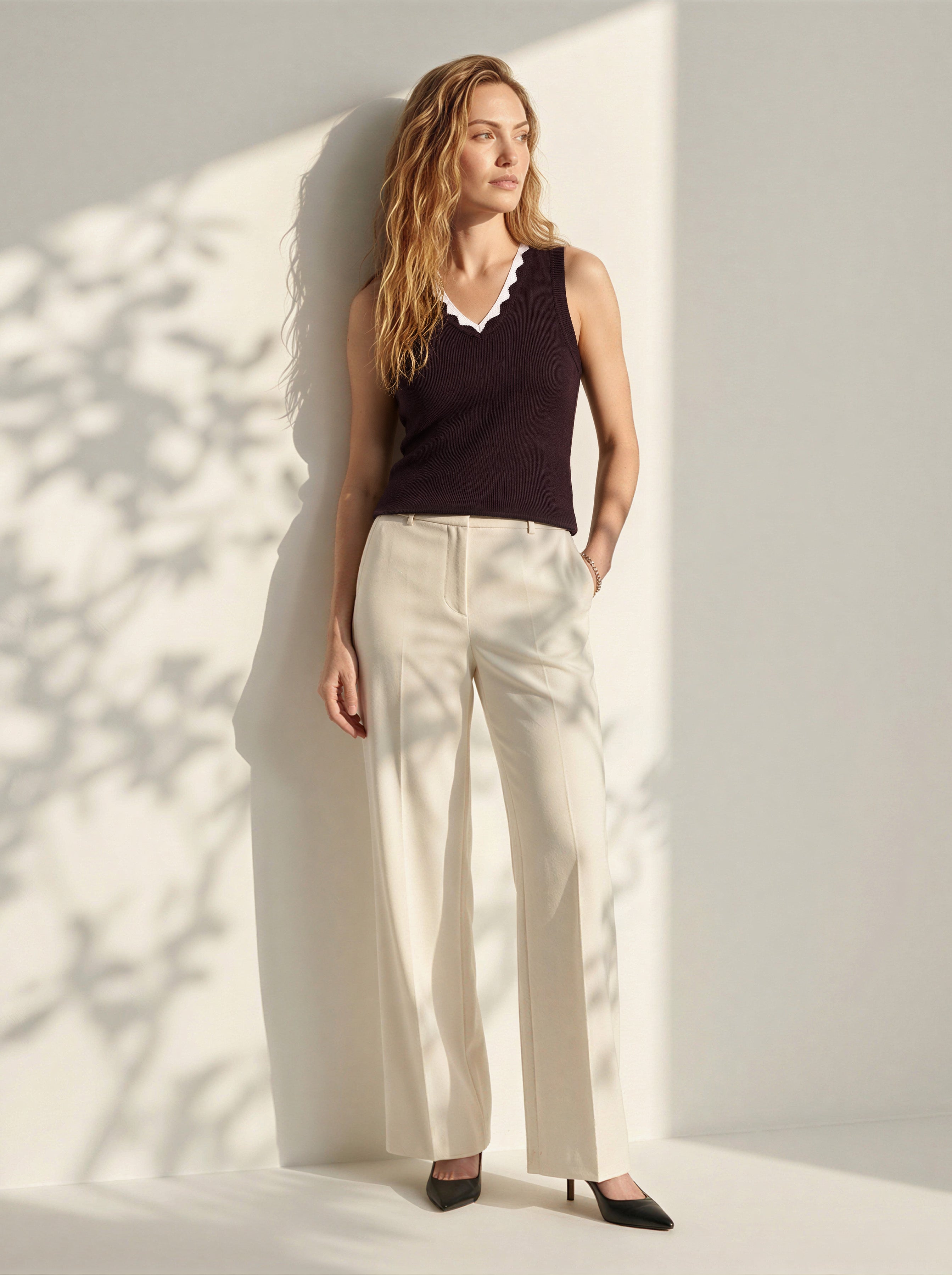 Dark Brown V-Neck Top