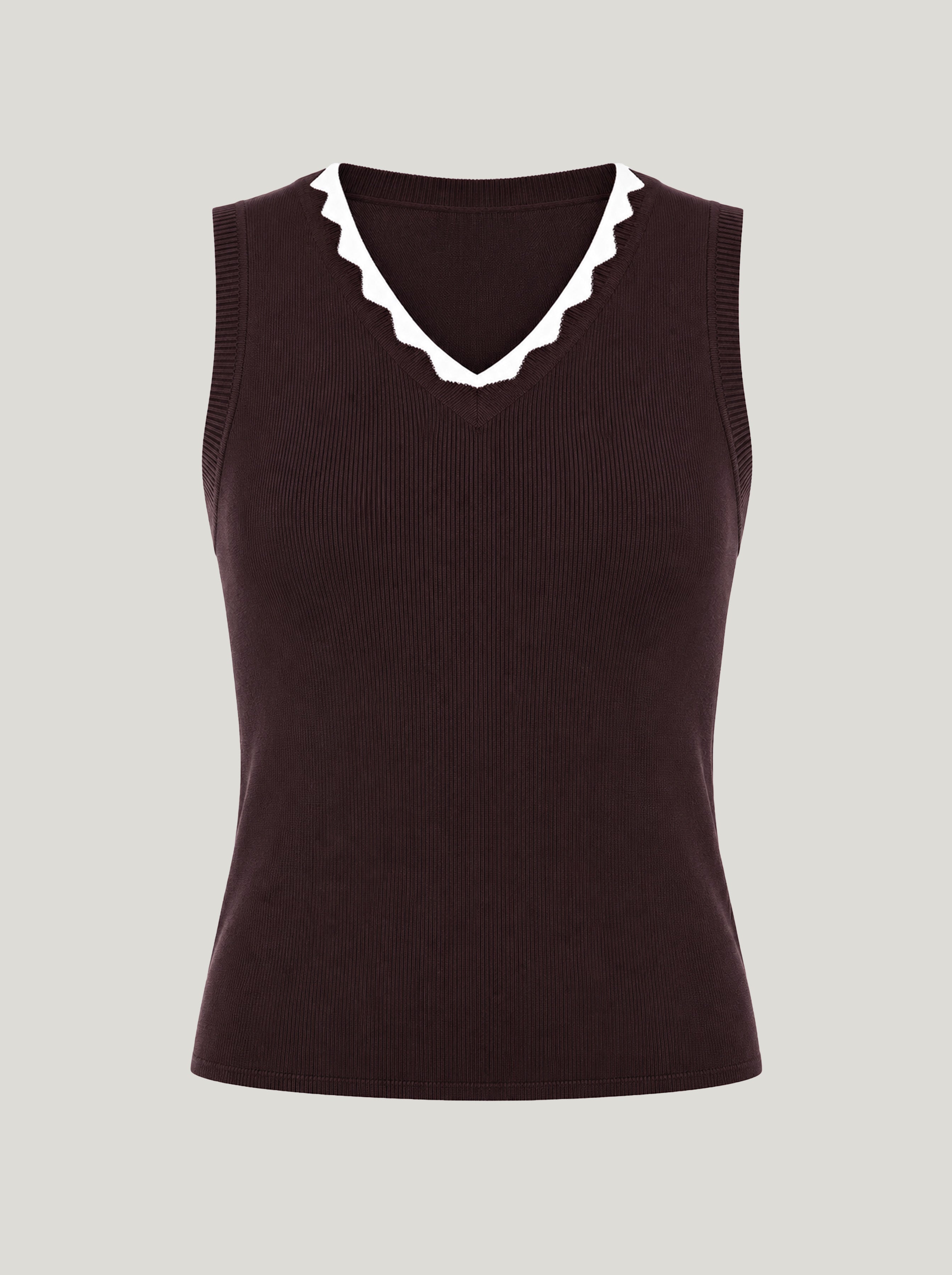 Dark Brown V-Neck Top