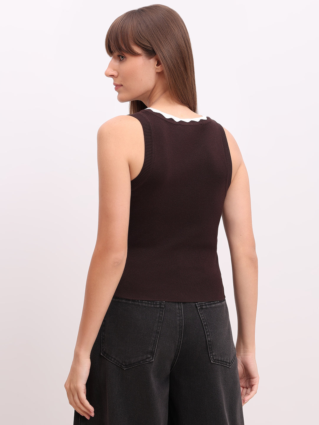 Dark Brown V-Neck Top