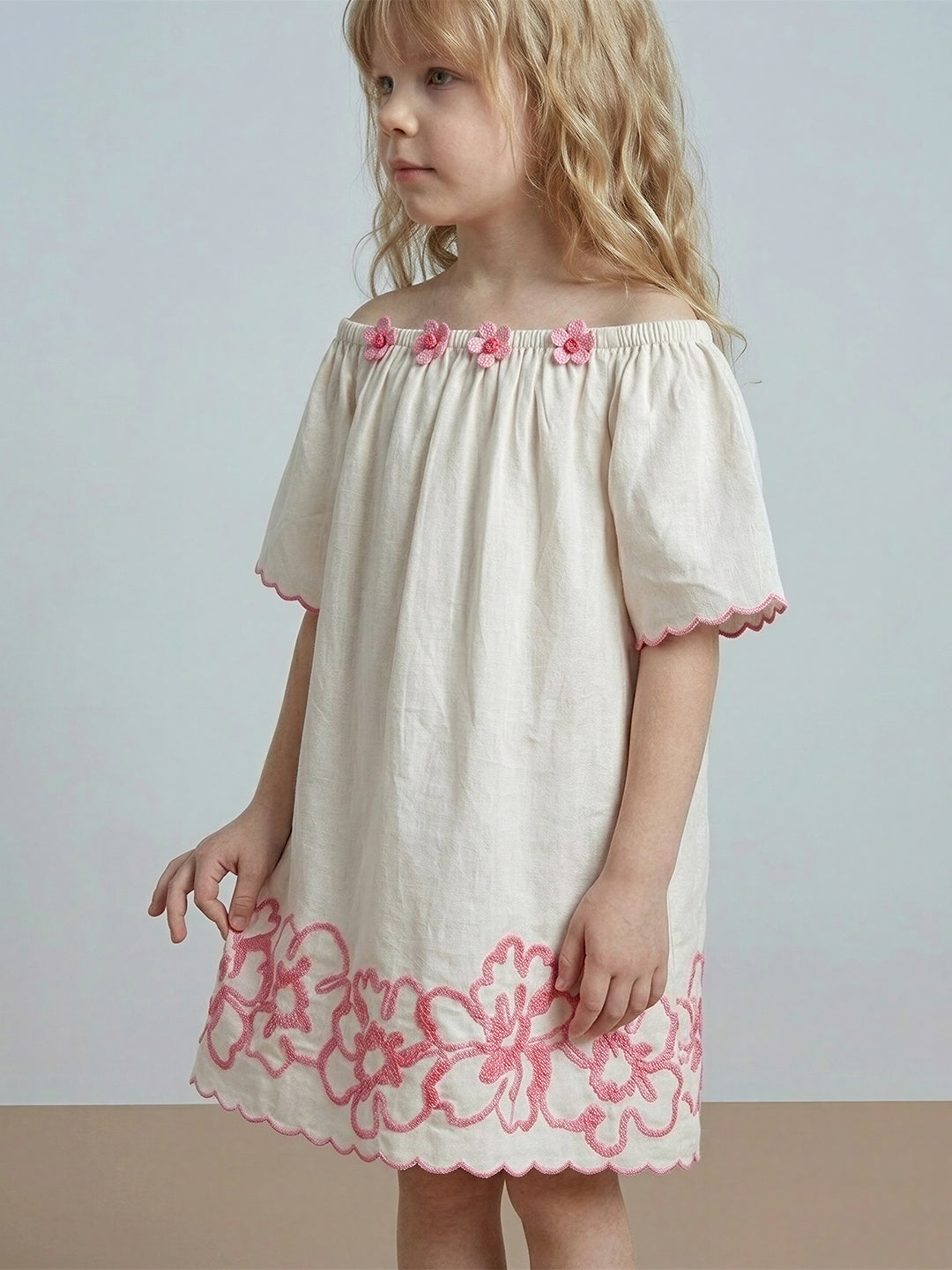GIRLS Embroidered Off-Shoulder Dress