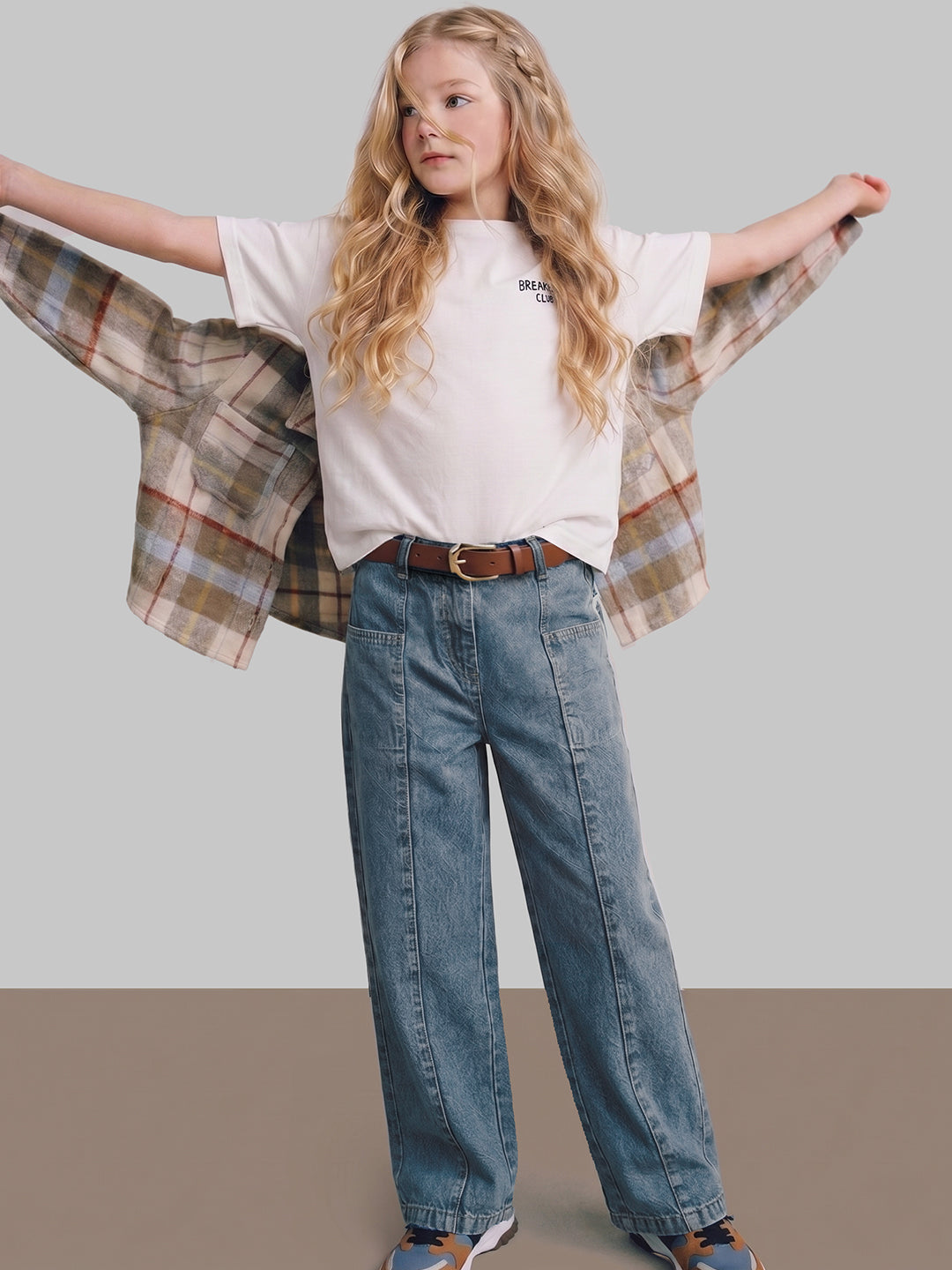 GIRLS Blue Mid Rise Straight Fit Jeans