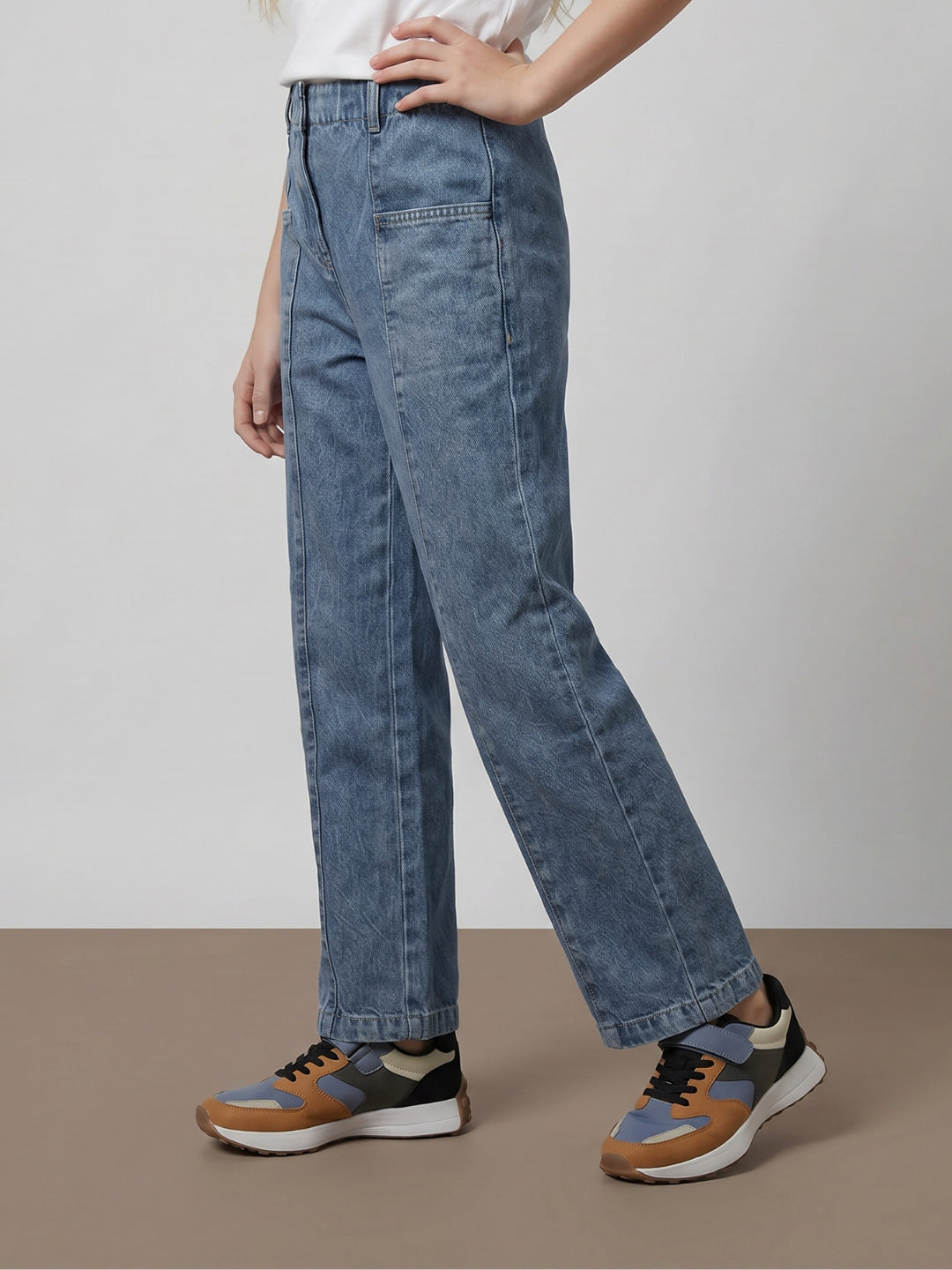 GIRLS Blue Mid Rise Straight Fit Jeans