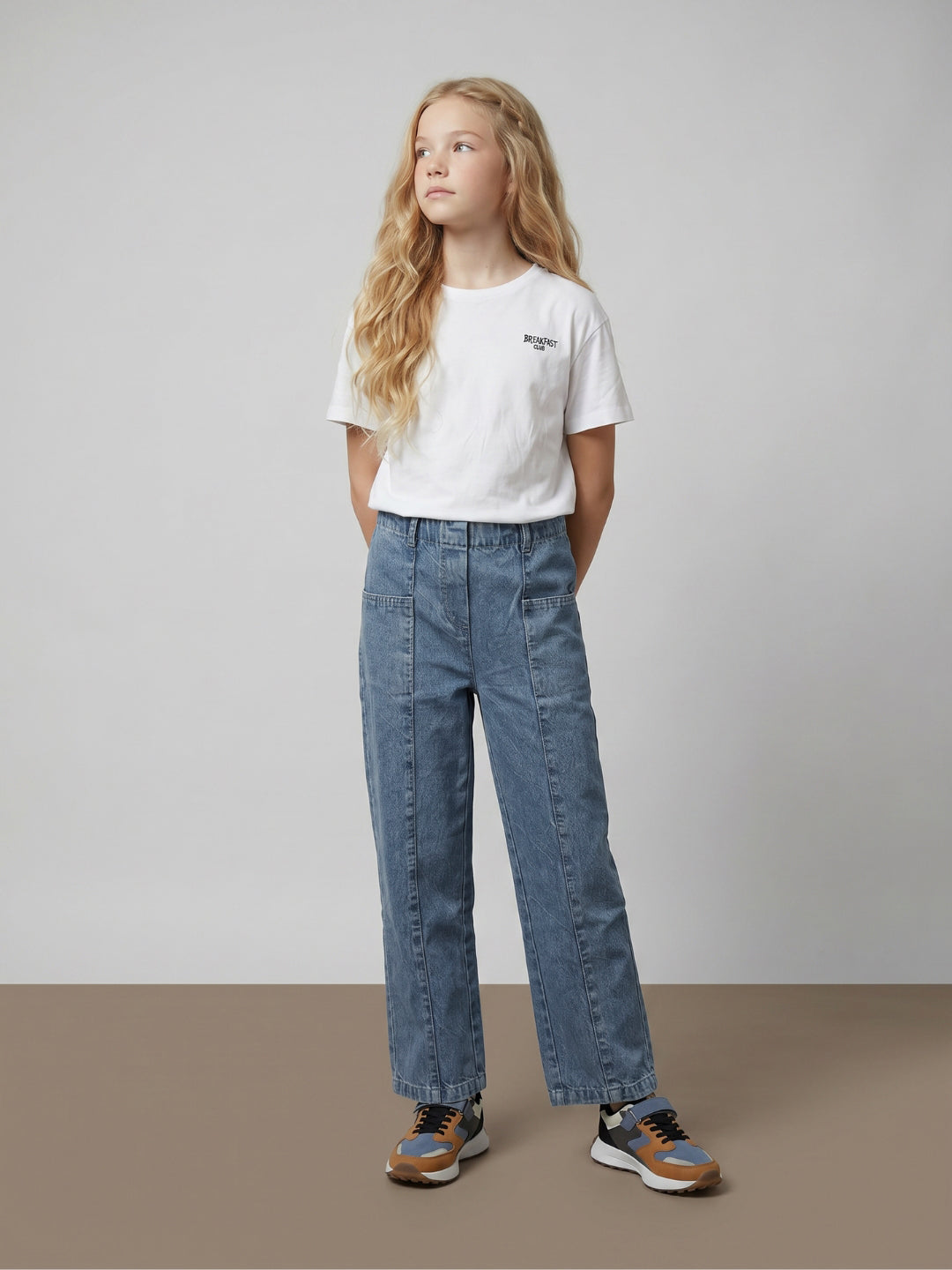 GIRLS Blue Mid Rise Straight Fit Jeans