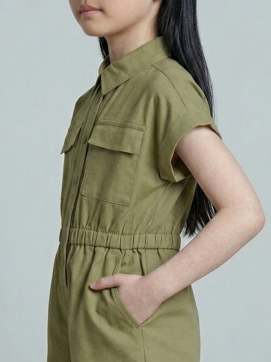 GIRLS Green Cotton Playsuit
