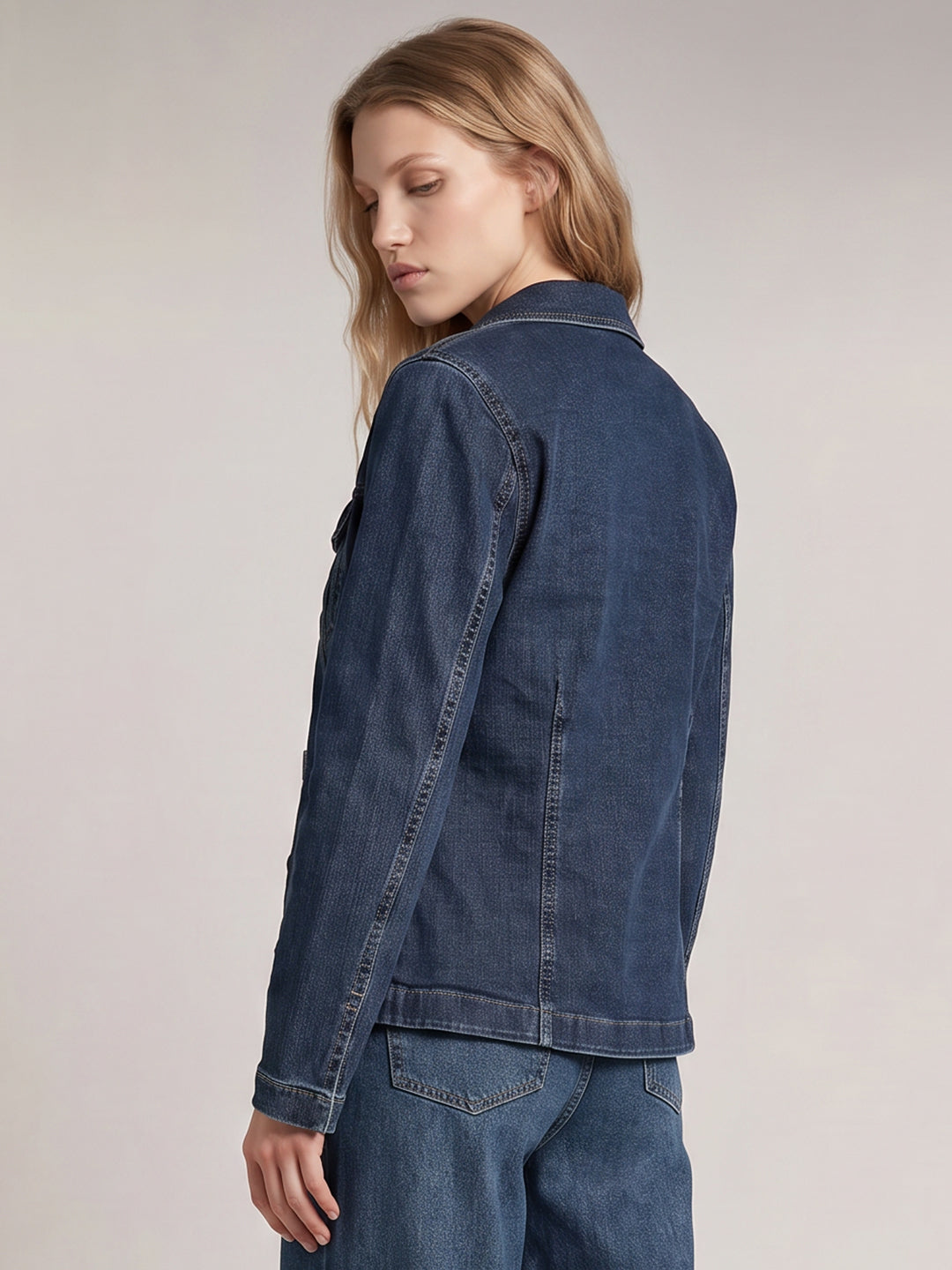 Dark Blue Cinched Denim Shirt