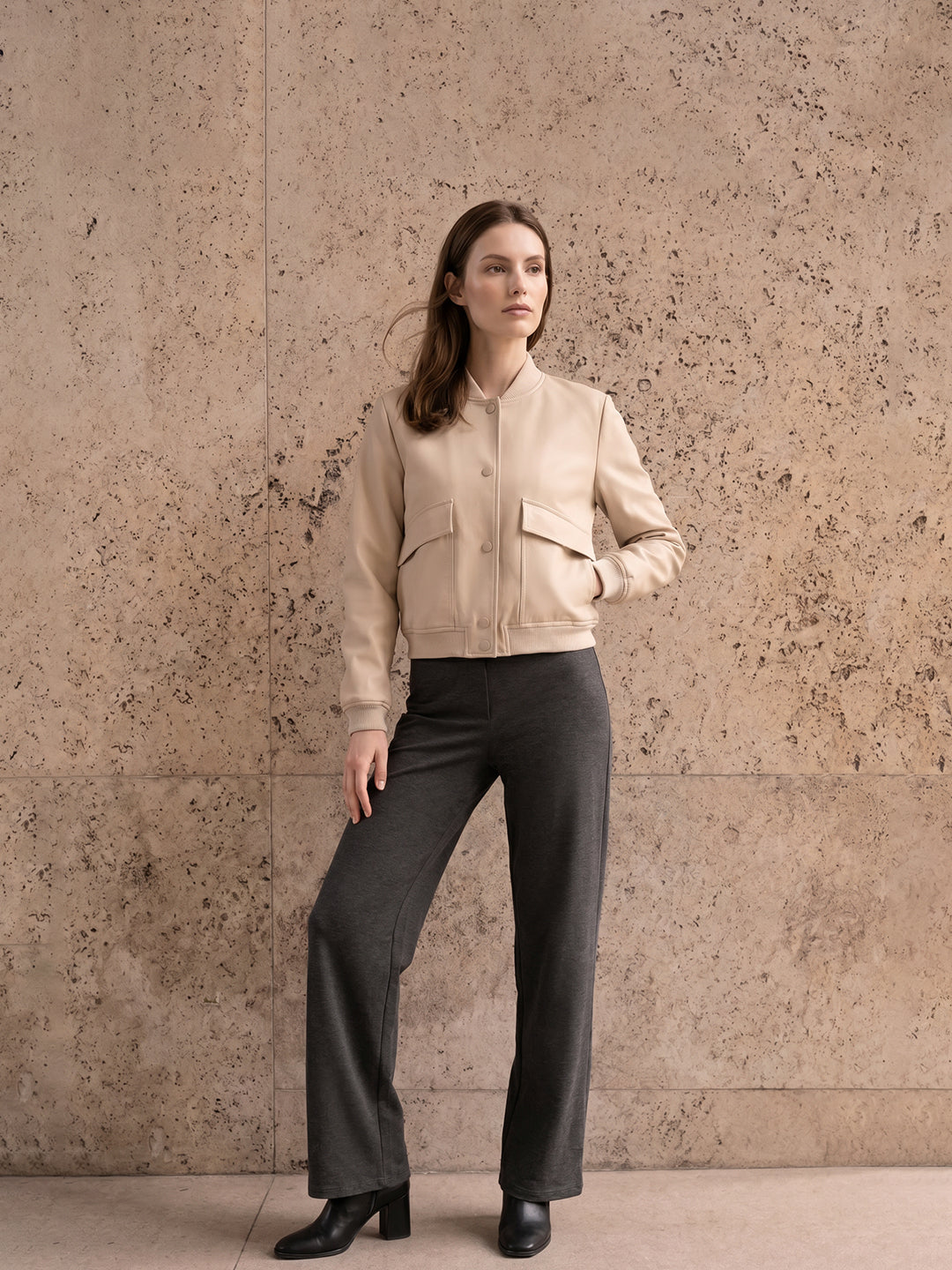 Grey High Rise Barrel Stretch Pants
