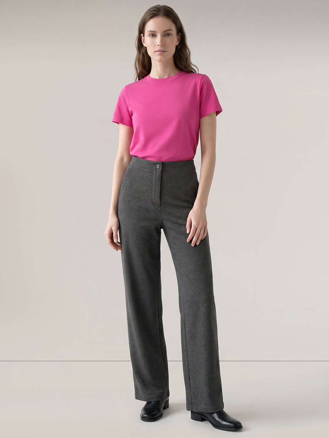 Grey High Rise Barrel Stretch Pants