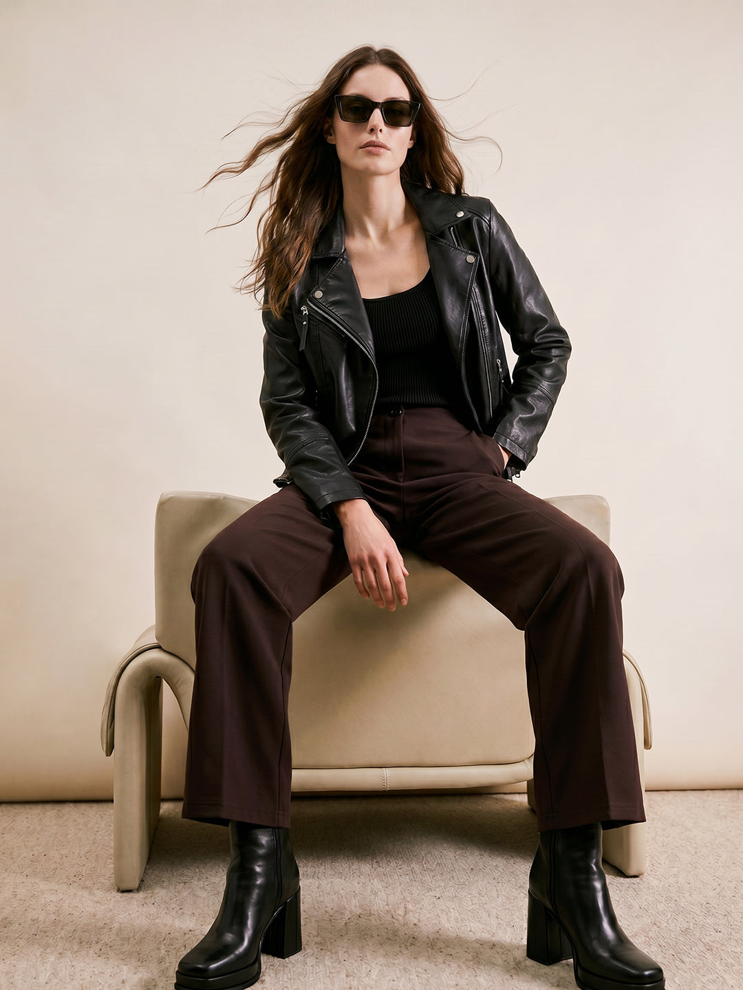 Brown High Rise Barrel Stretch Pants
