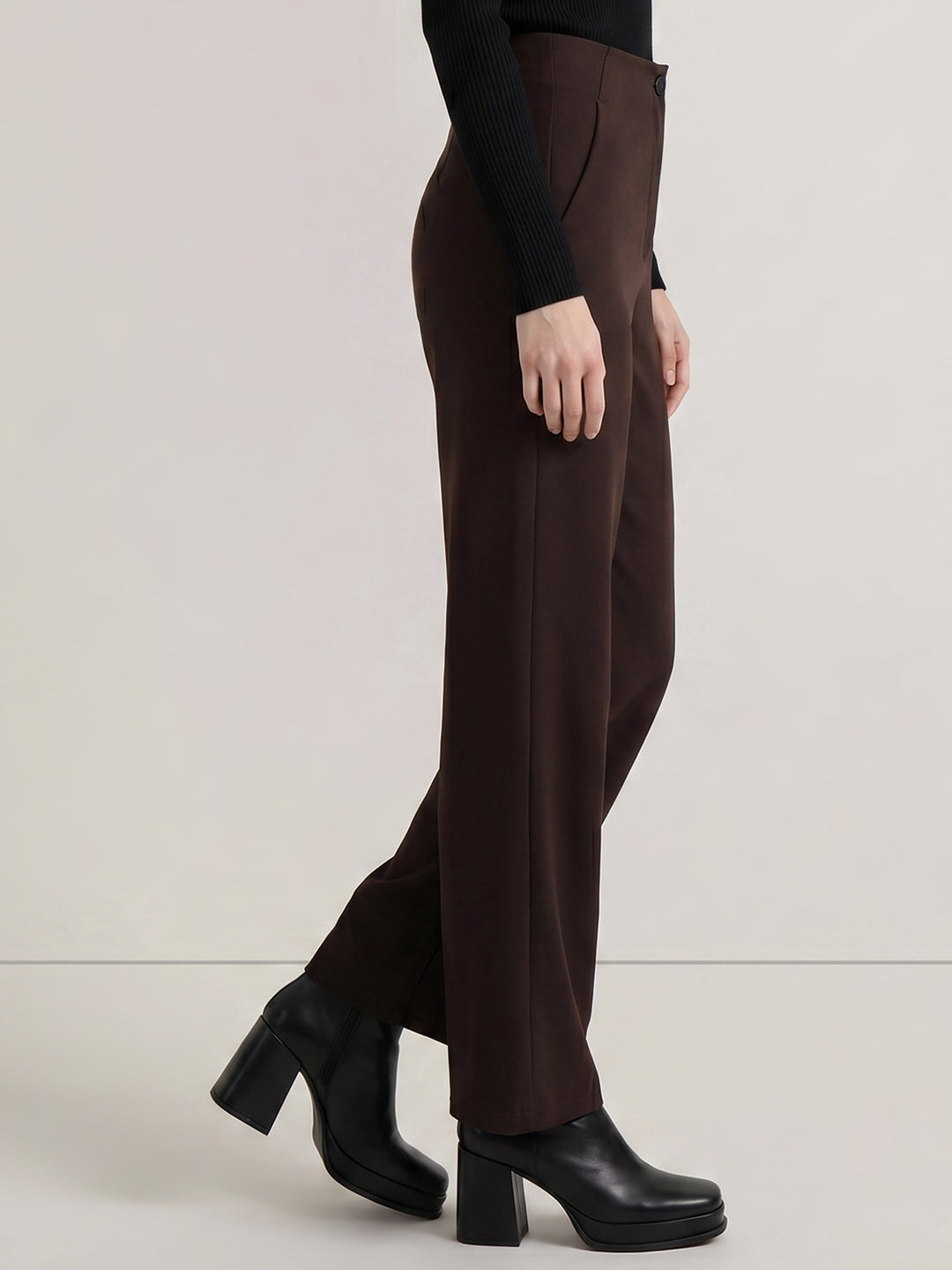 Brown High Rise Barrel Stretch Pants