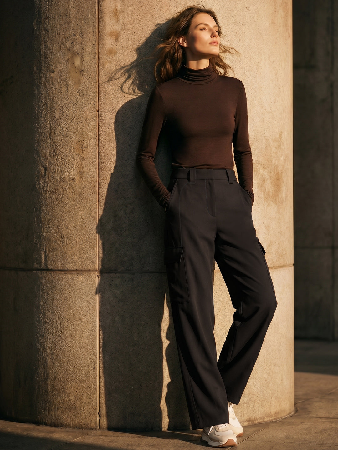 Brown Wide Leg Cargo Pants
