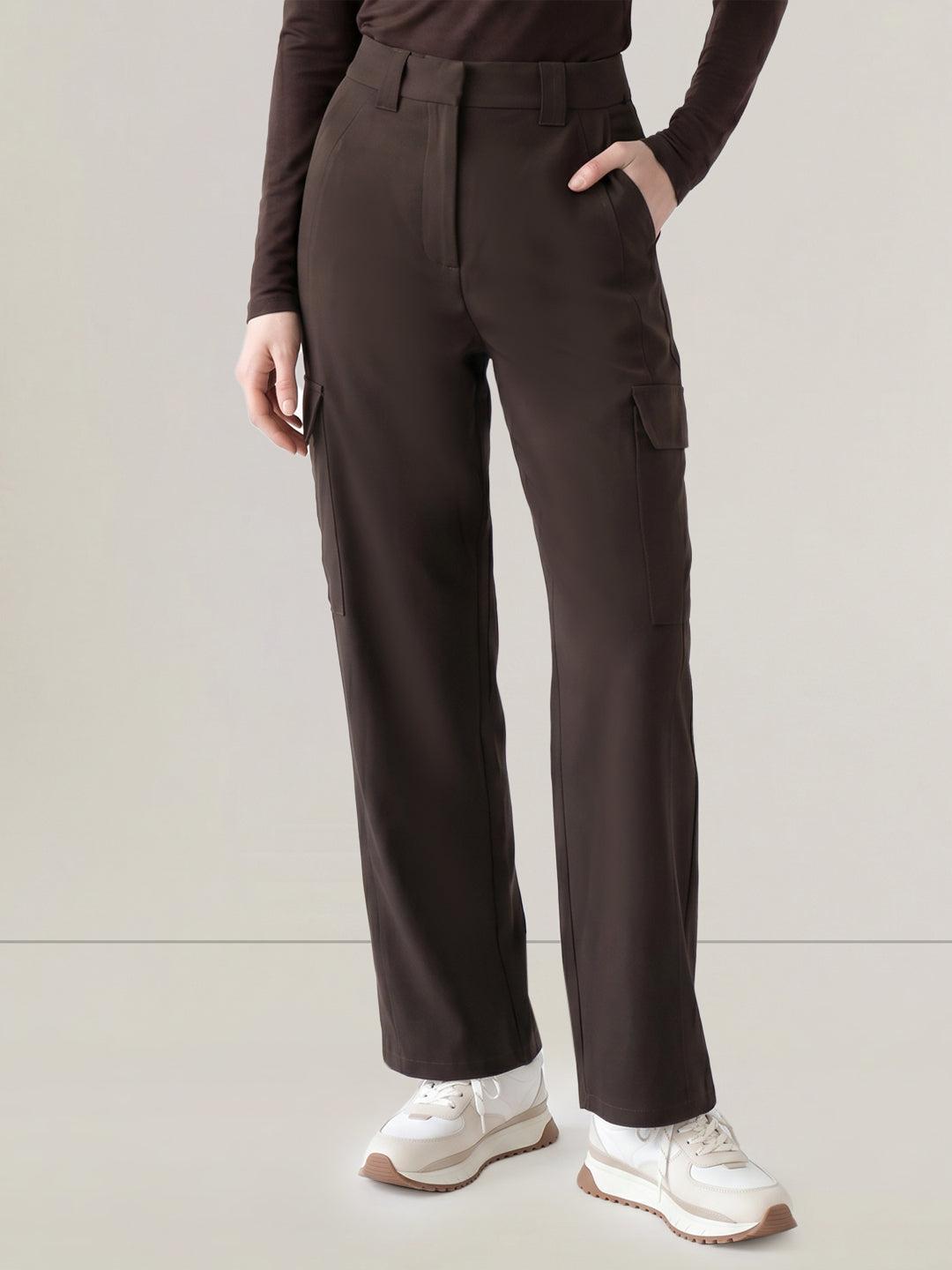Brown Wide Leg Cargo Pants
