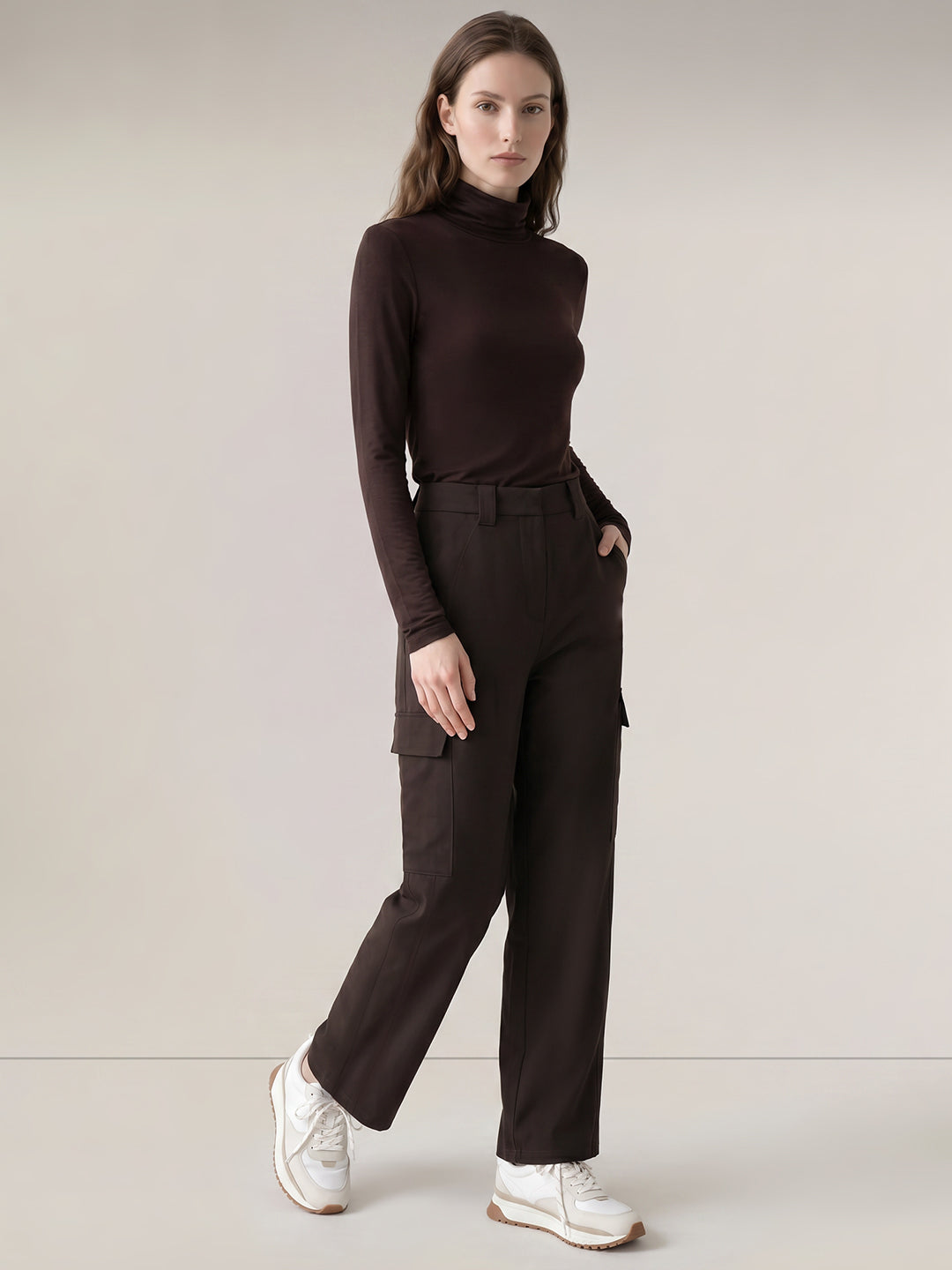 Brown Wide Leg Cargo Pants