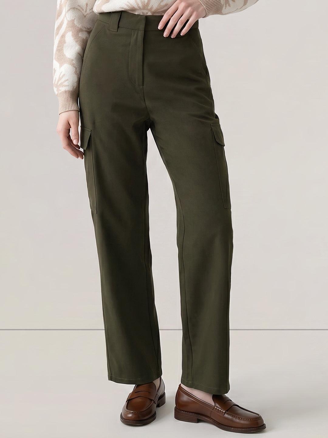 Olive Green Wide Cargo Pants