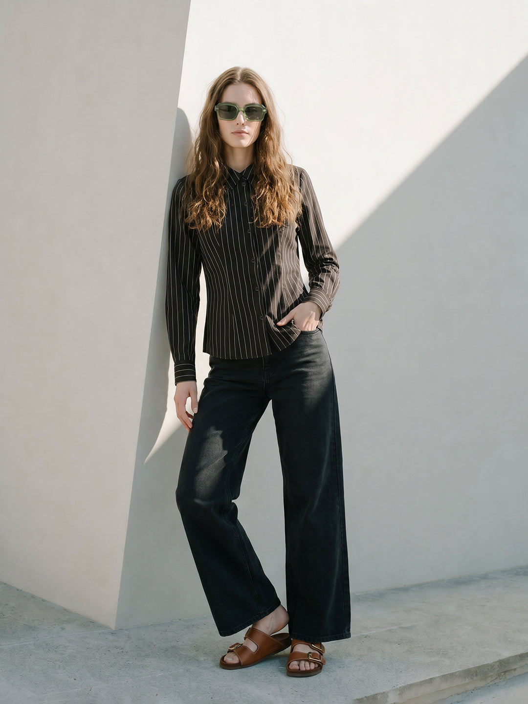 Dark Brown Fitted Striped Shirt