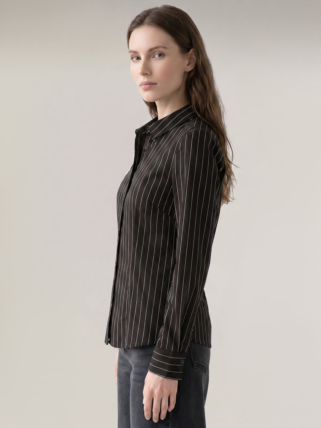 Dark Brown Fitted Striped Shirt