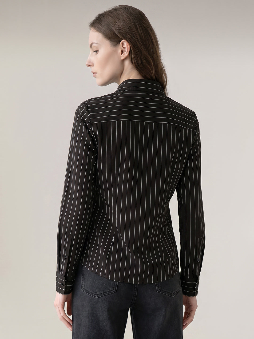 Dark Brown Fitted Striped Shirt