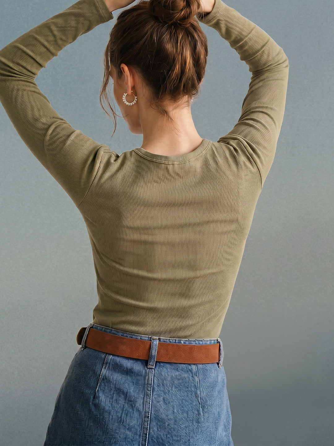 Green Ribbed Full Sleeve Top