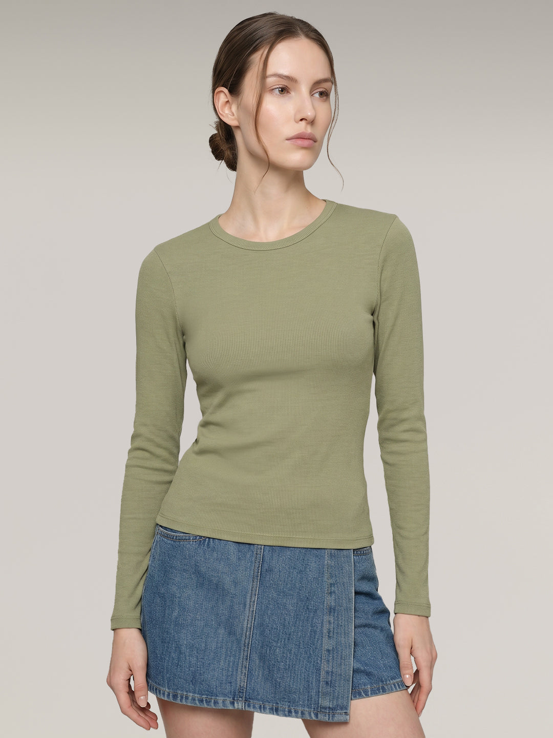 Green Ribbed Full Sleeve Top