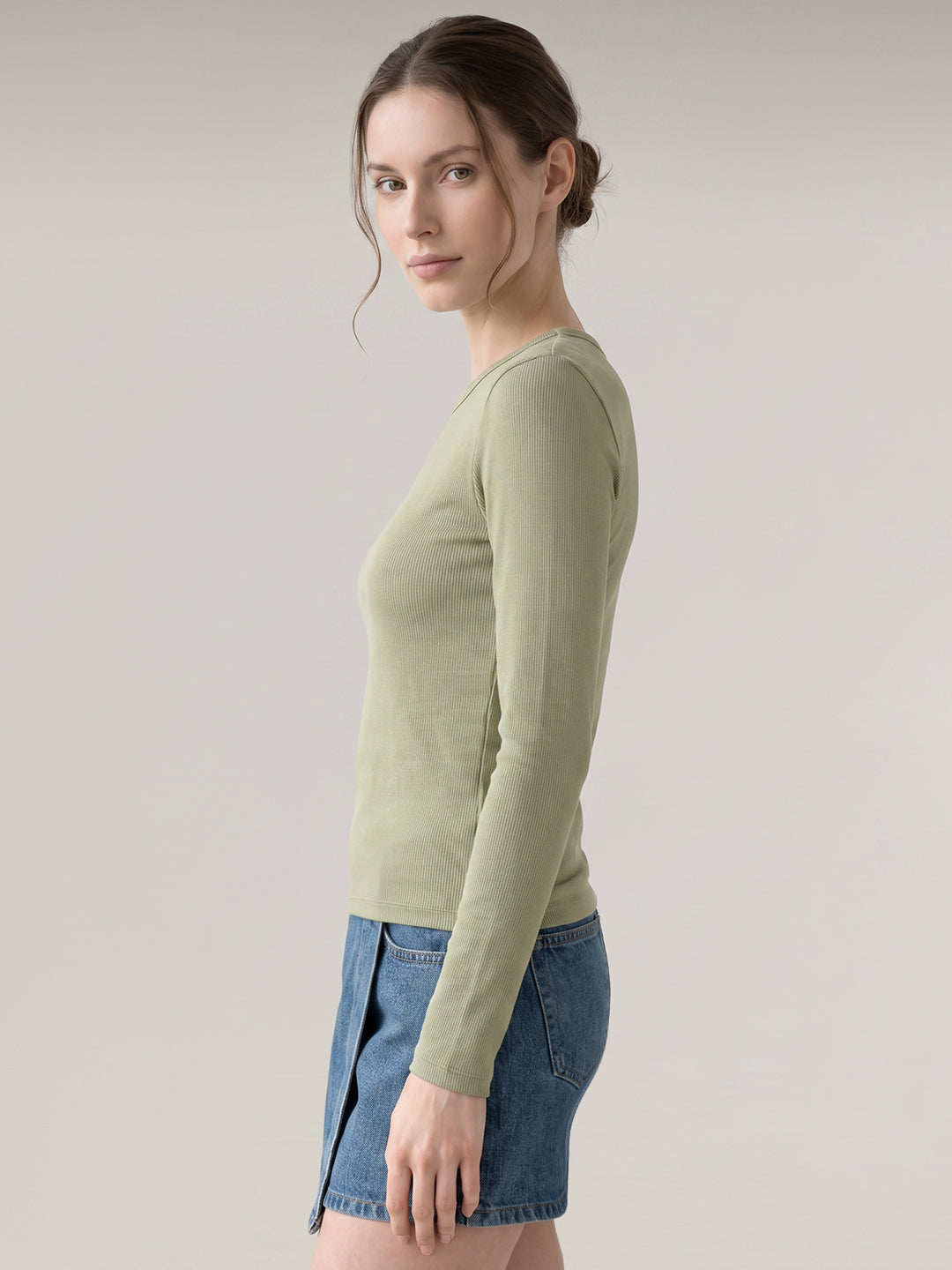 Green Ribbed Full Sleeve Top