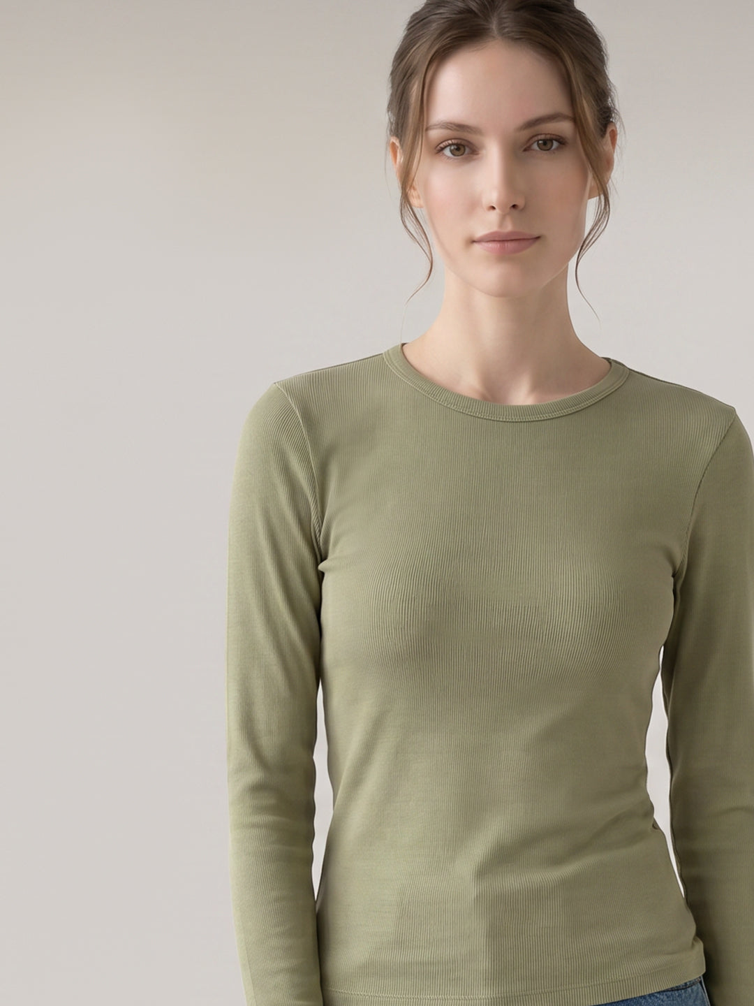 Green Ribbed Full Sleeve Top