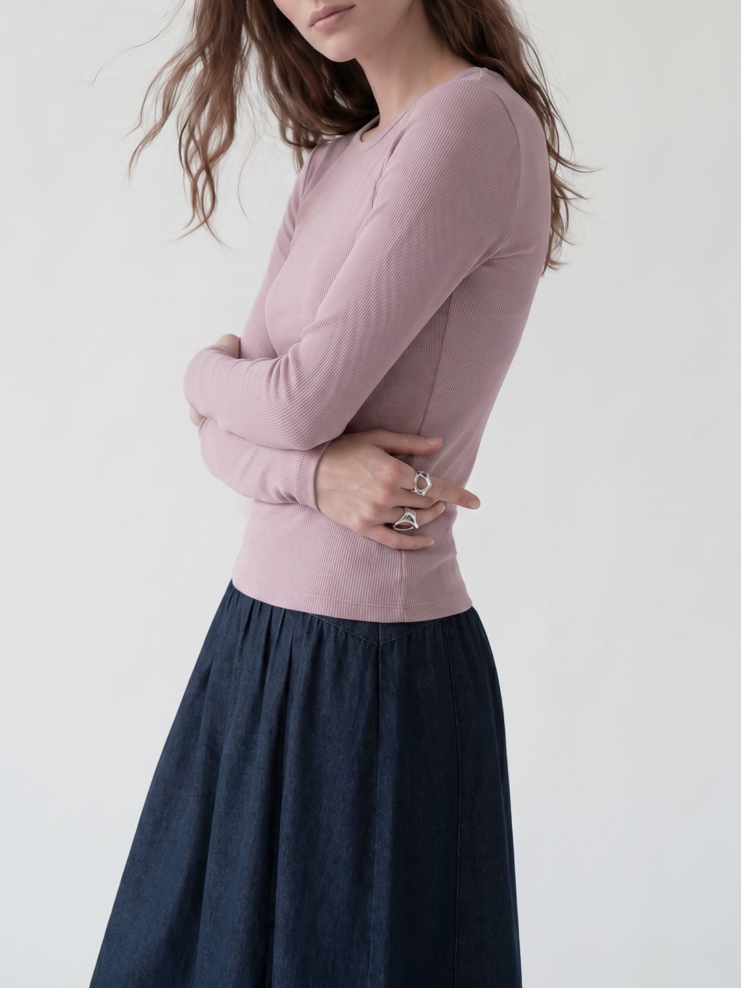 Purple Ribbed Full Sleeve Top