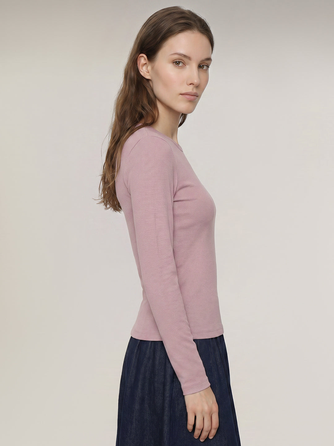 Purple Ribbed Full Sleeve Top