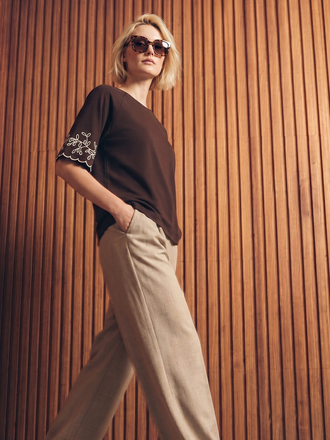 Beige O-Neck Top