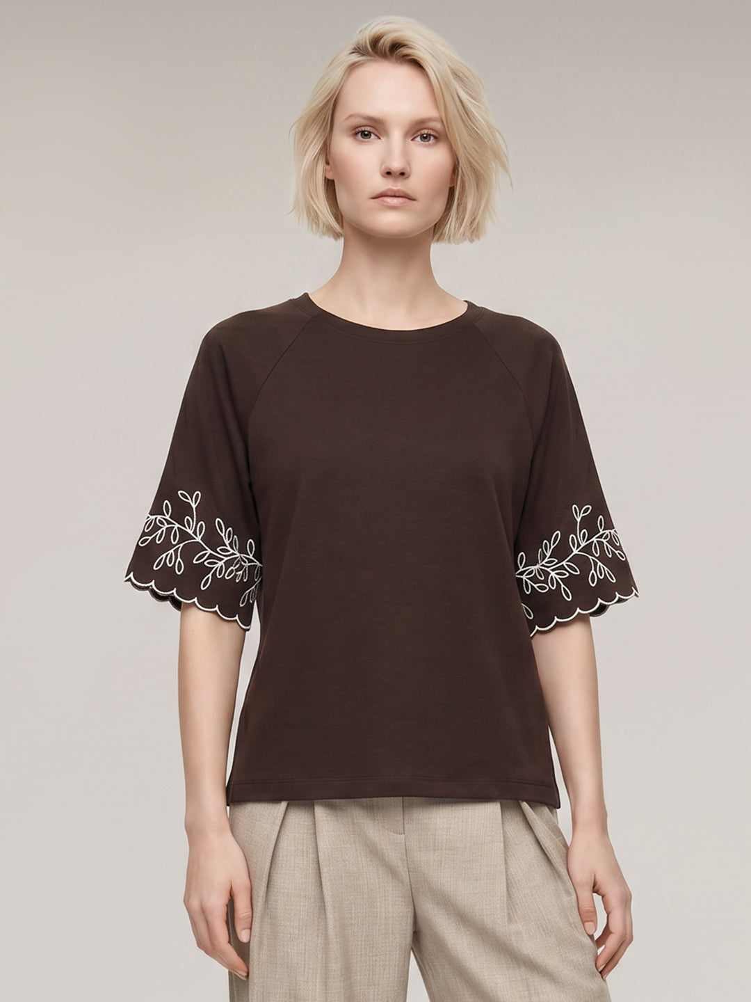 Beige O-Neck Top