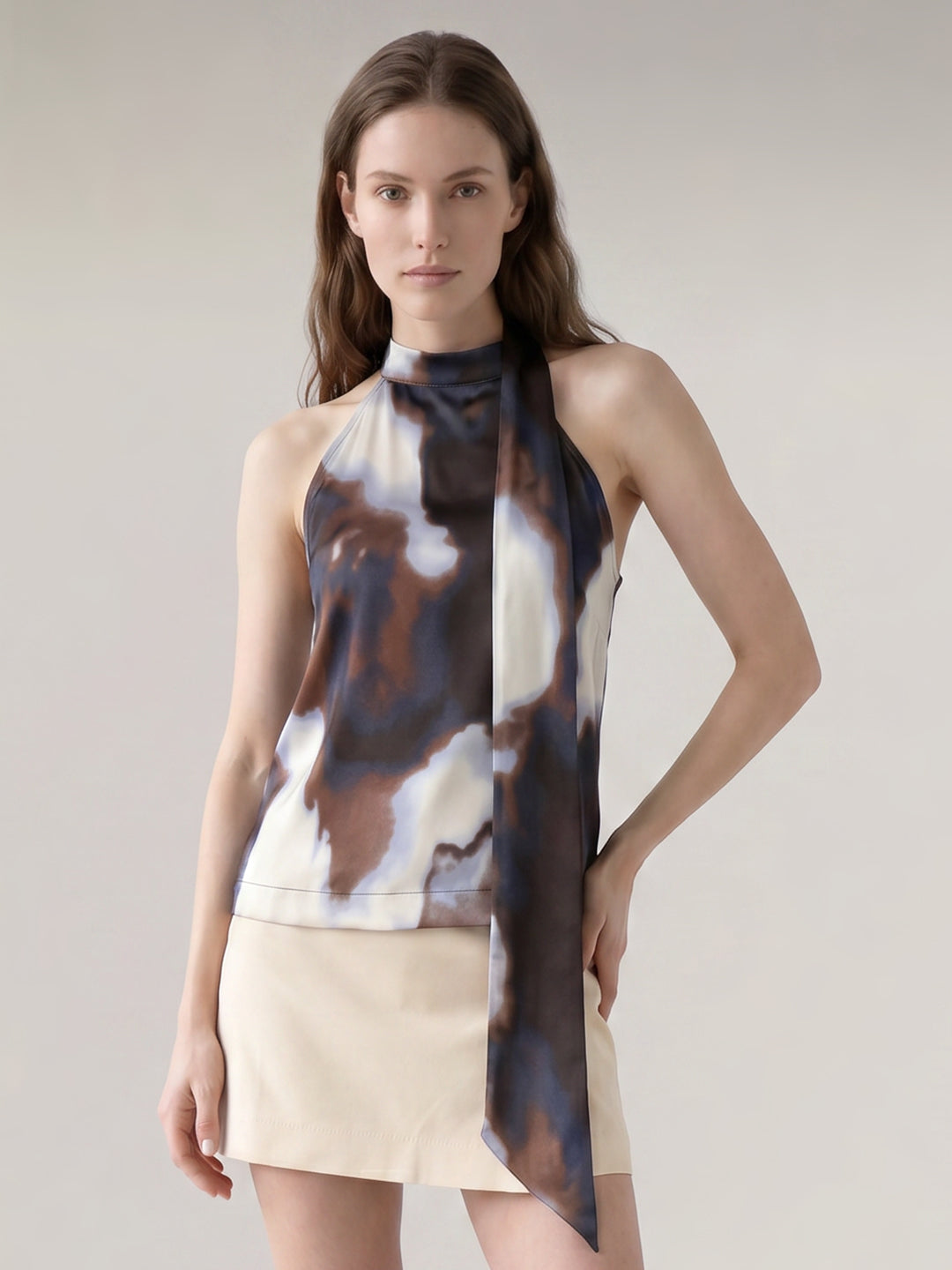 Brown Printed Scarf Top
