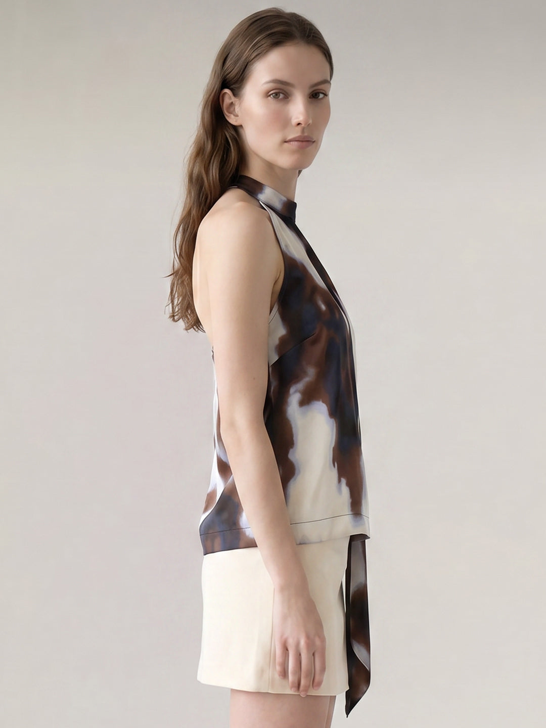 Brown Printed Scarf Top