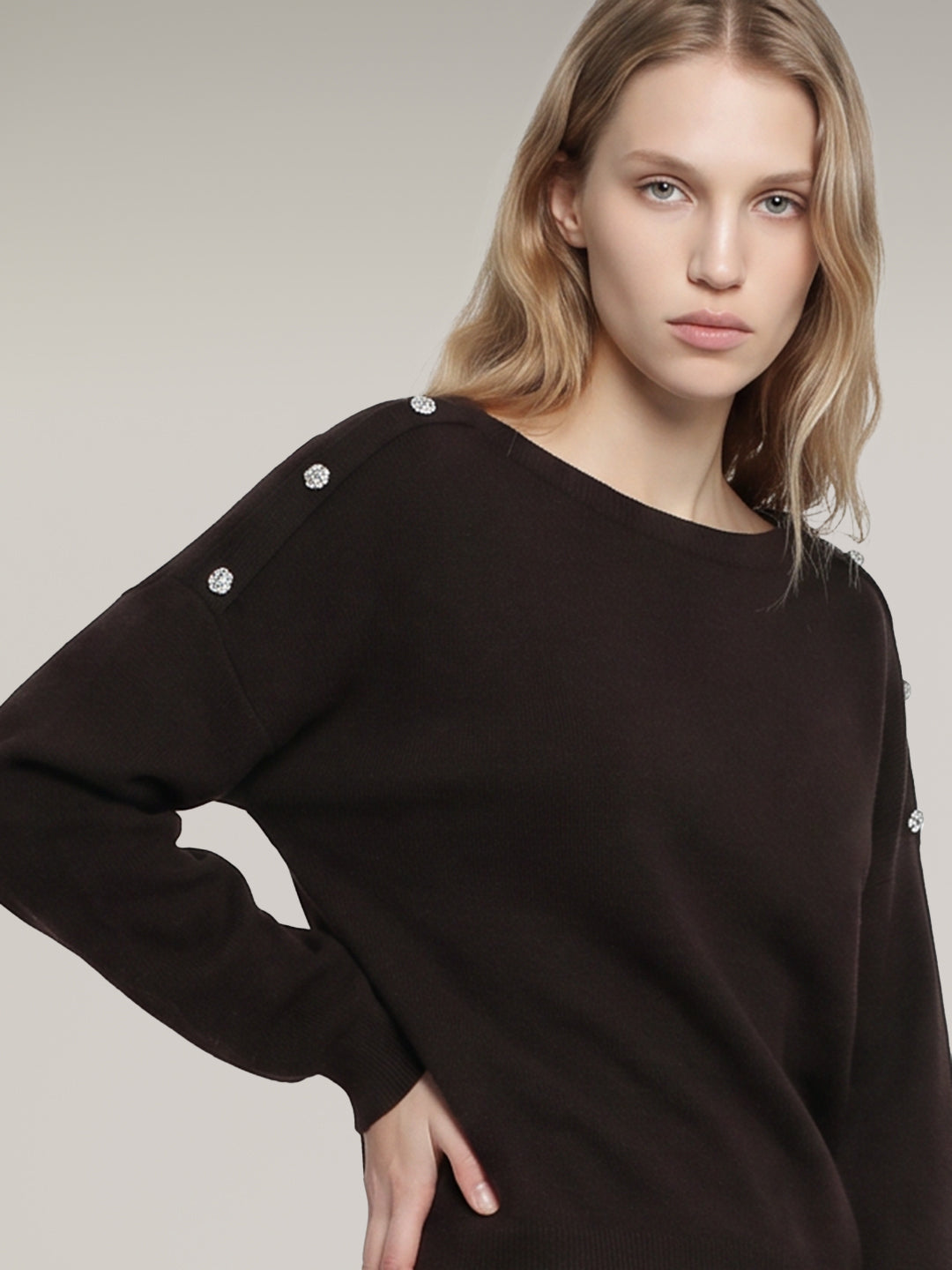 Dark Brown Boatneck Pullover