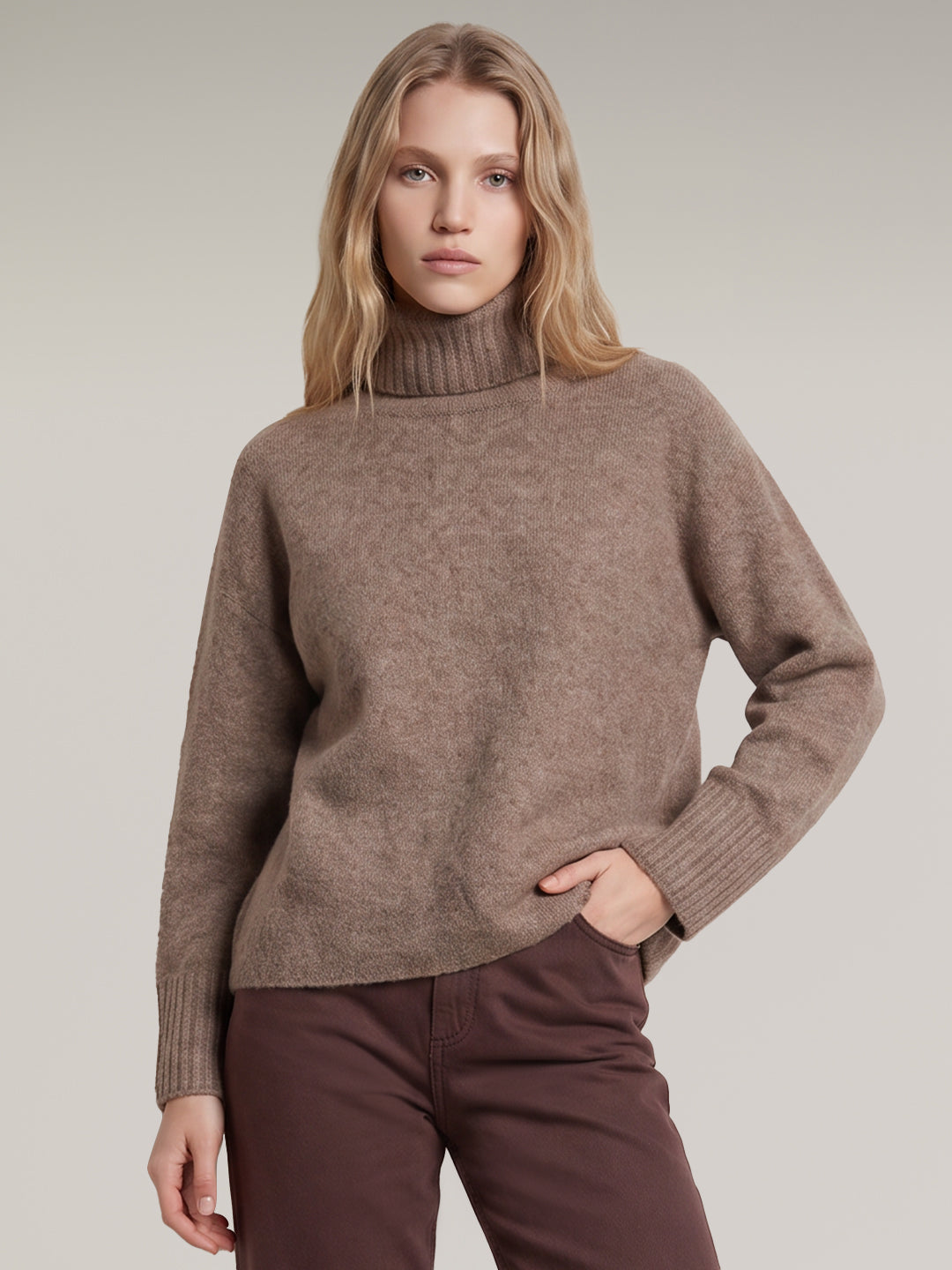 Beige Roll Neck Pullover