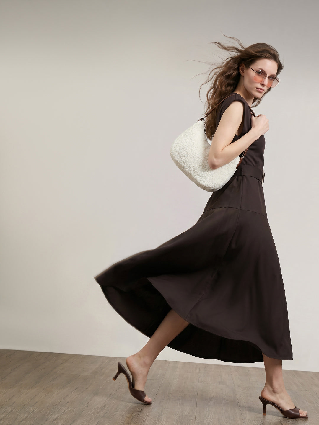 Dark Brown O-Neck Dress