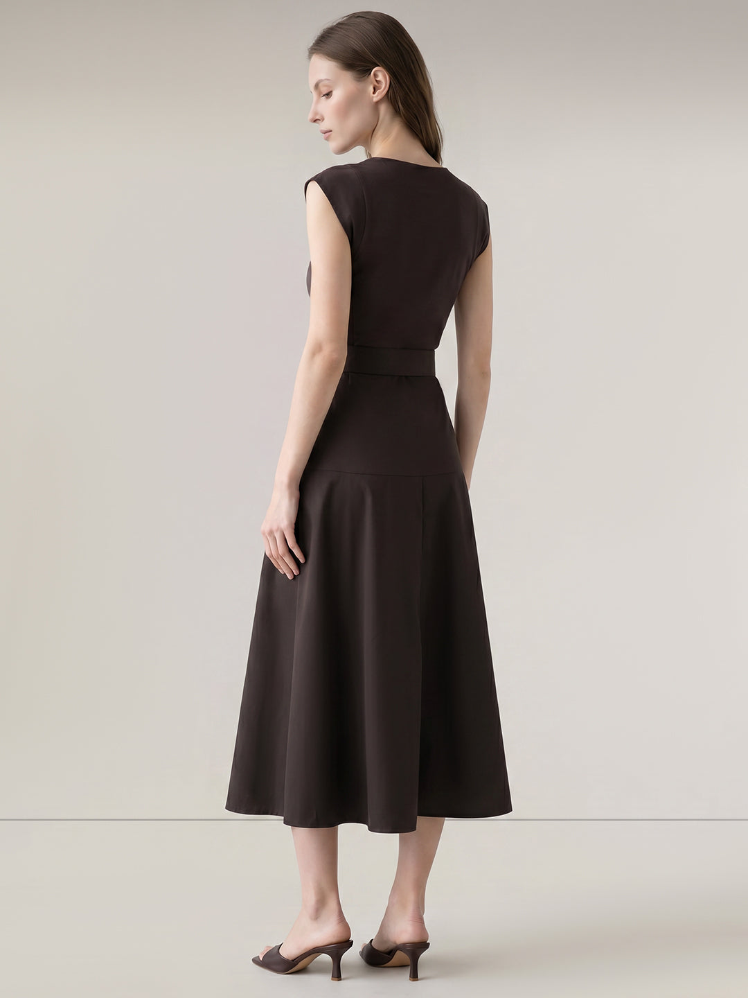 Dark Brown O-Neck Dress