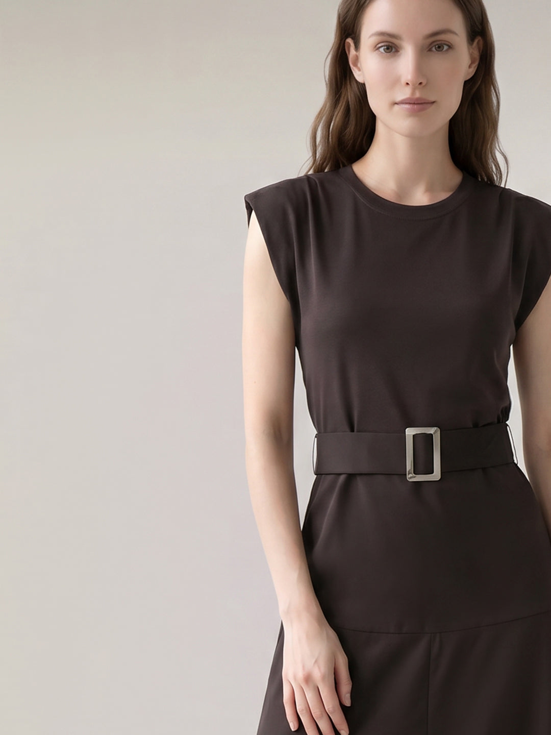 Dark Brown O-Neck Dress
