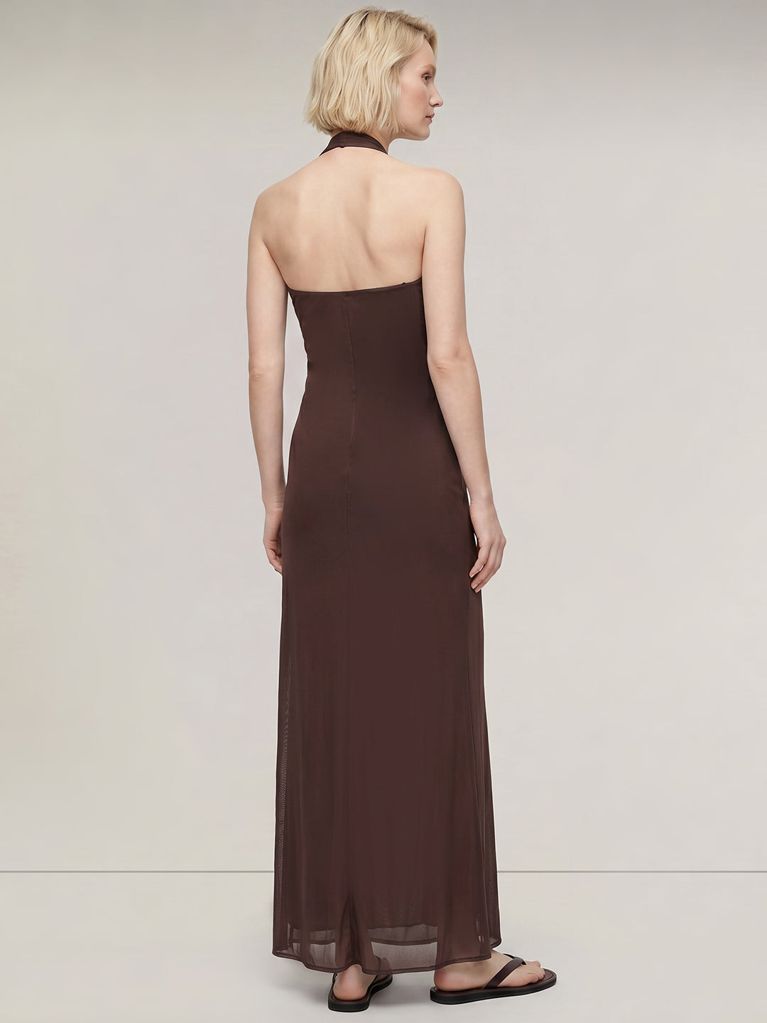 Brown Floral Scarf Maxi Dress