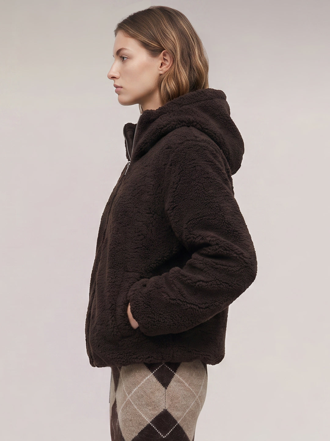 Brown Hooded Teddy Jacket