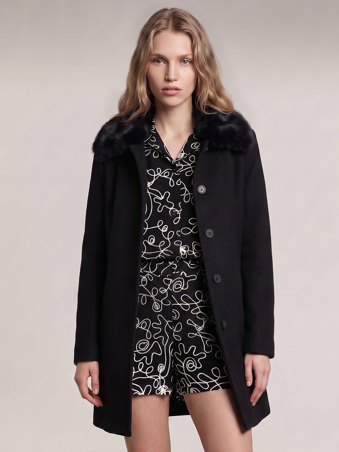 Black Faux Fur Coat