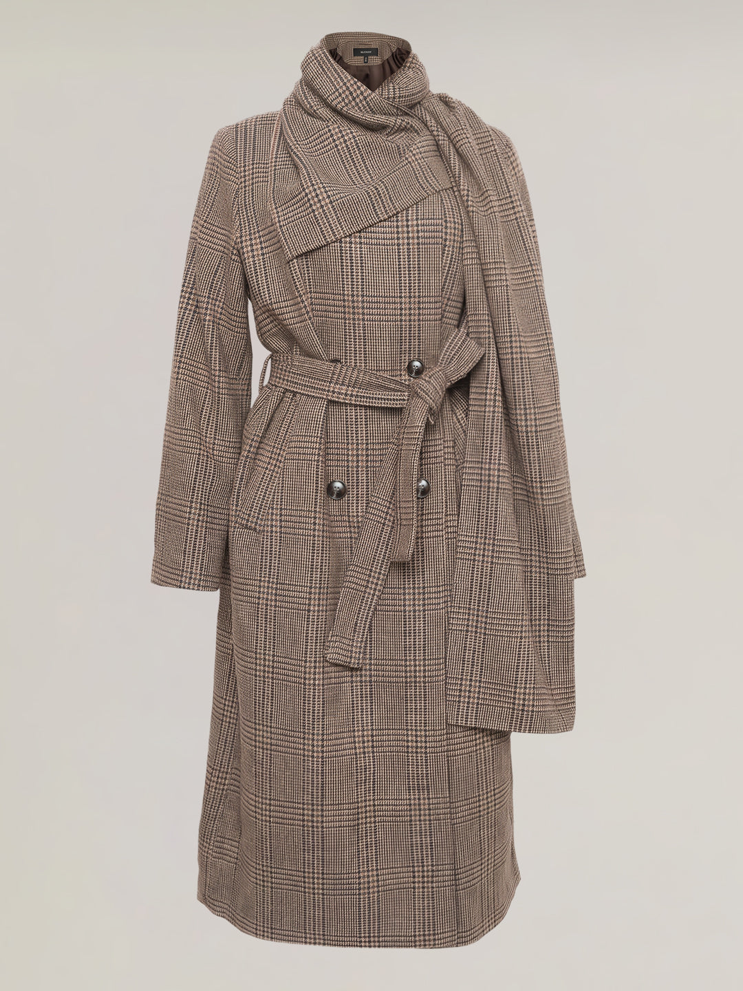 Long Wool Blend Check Coat
