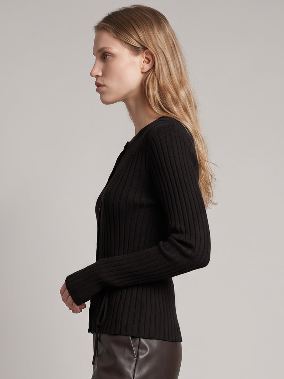 Dark Brown O-Neck Cardigan