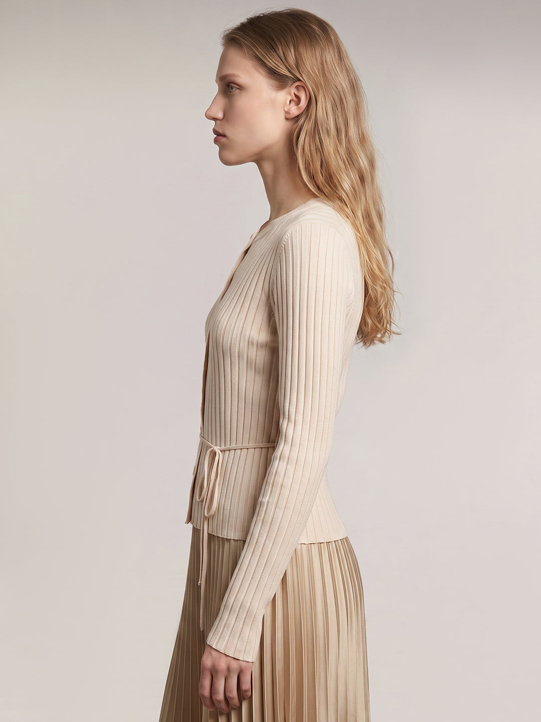 Beige O-Neck Cardigan