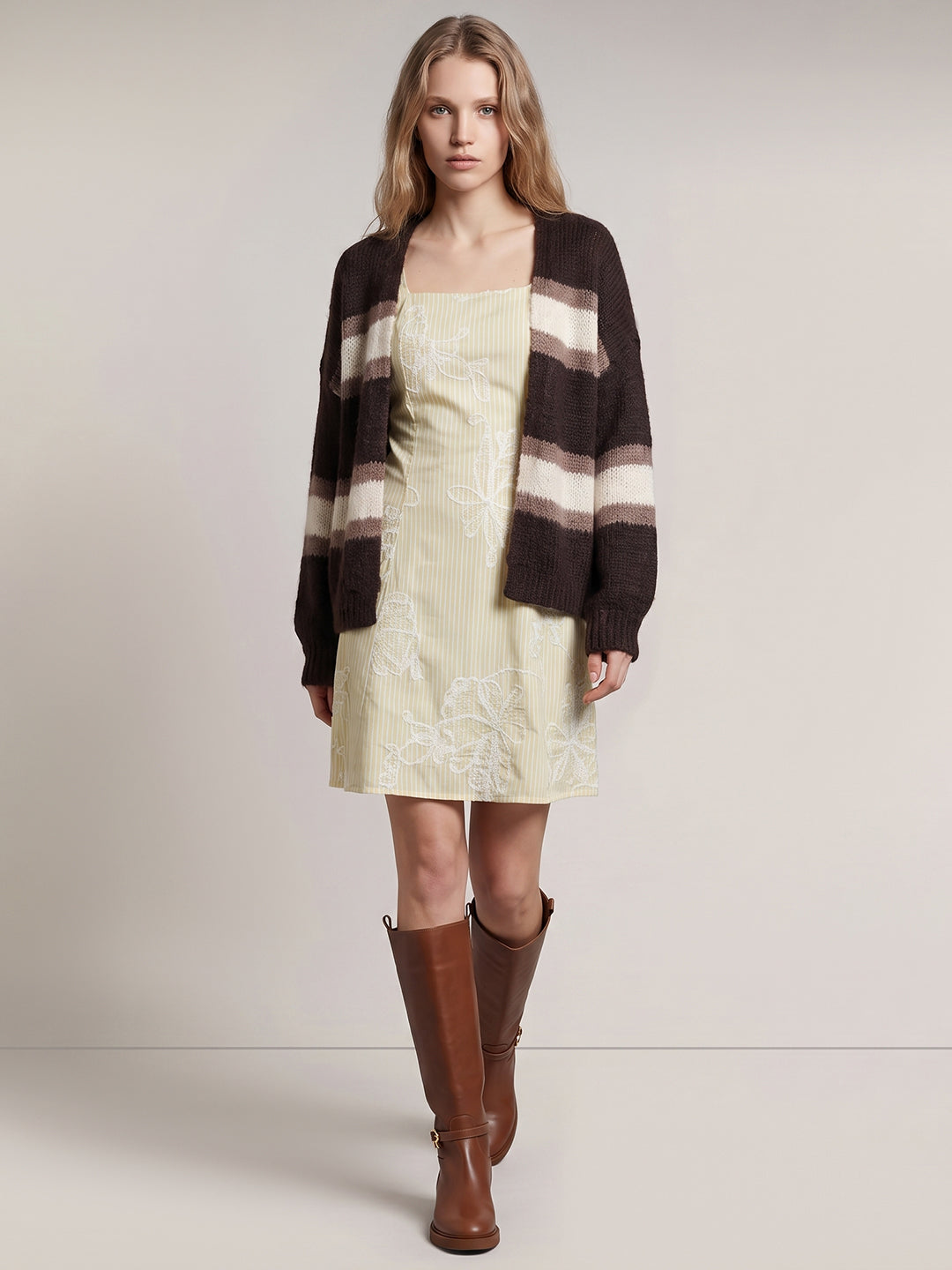 Dark Brown Striped Cardigan