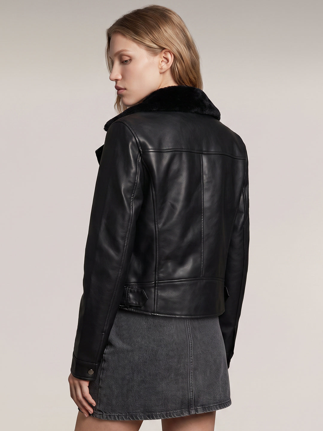 Black Faux Fur Biker Jacket