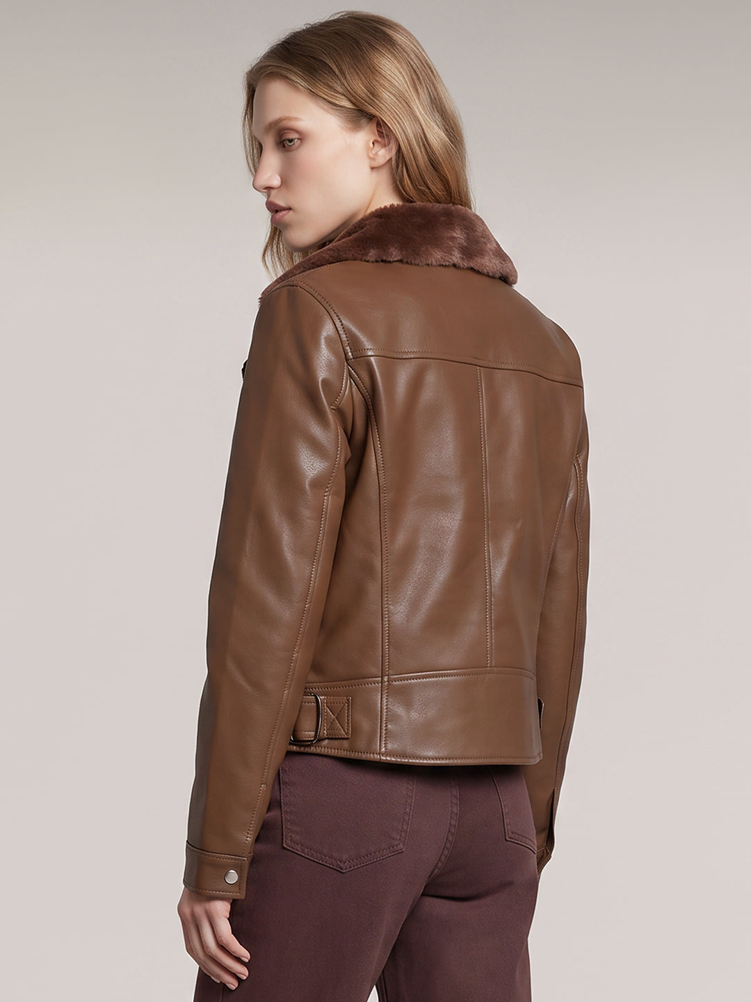 Brown Faux Fur Biker Jacket