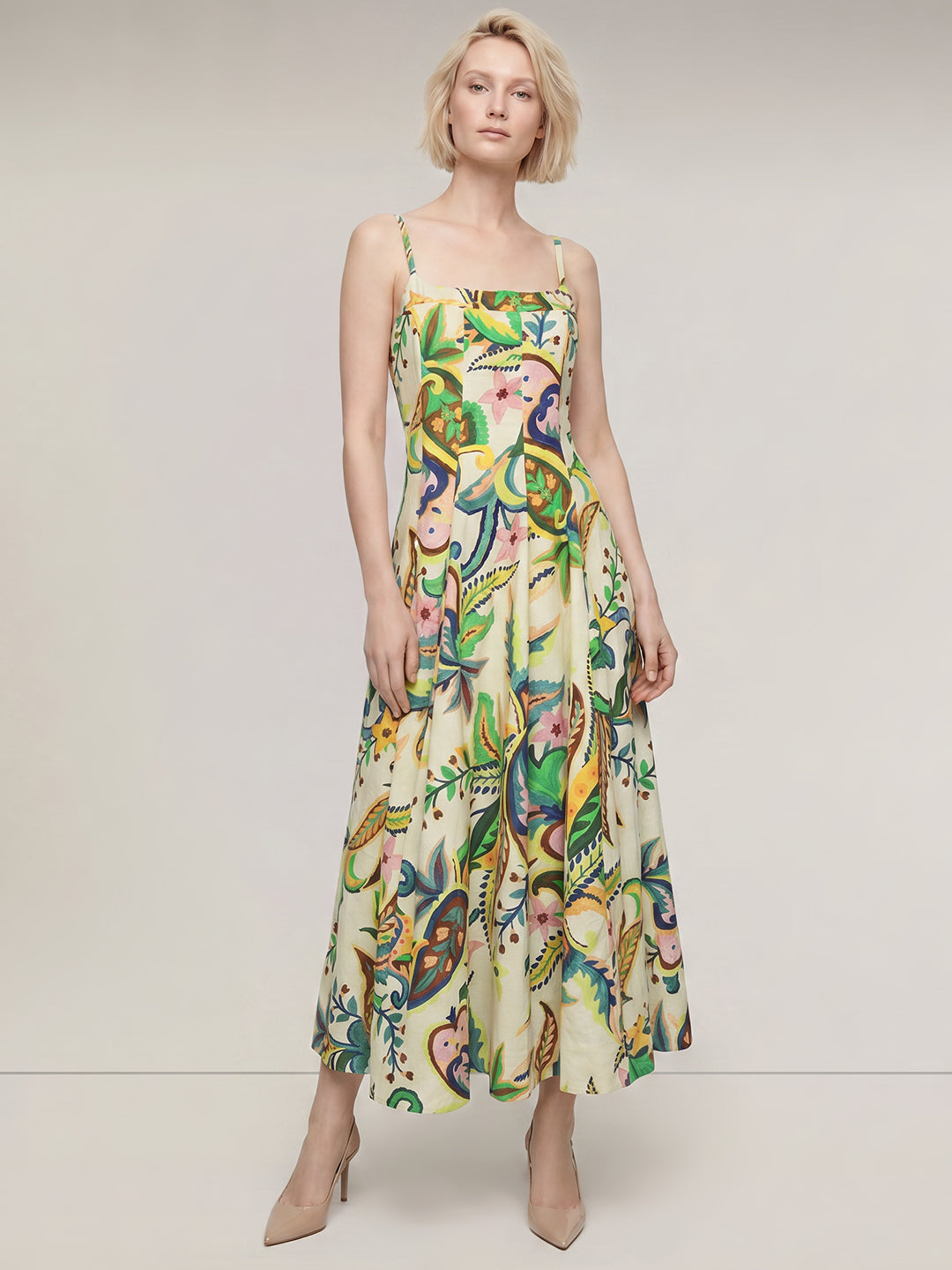Ecru Printed Midaxi Dress