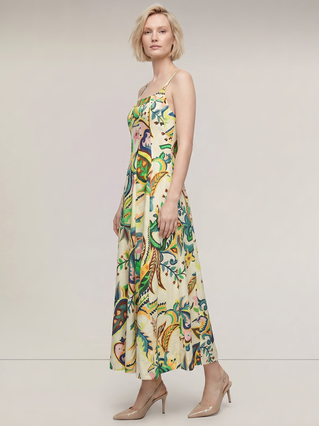 Ecru Printed Midaxi Dress